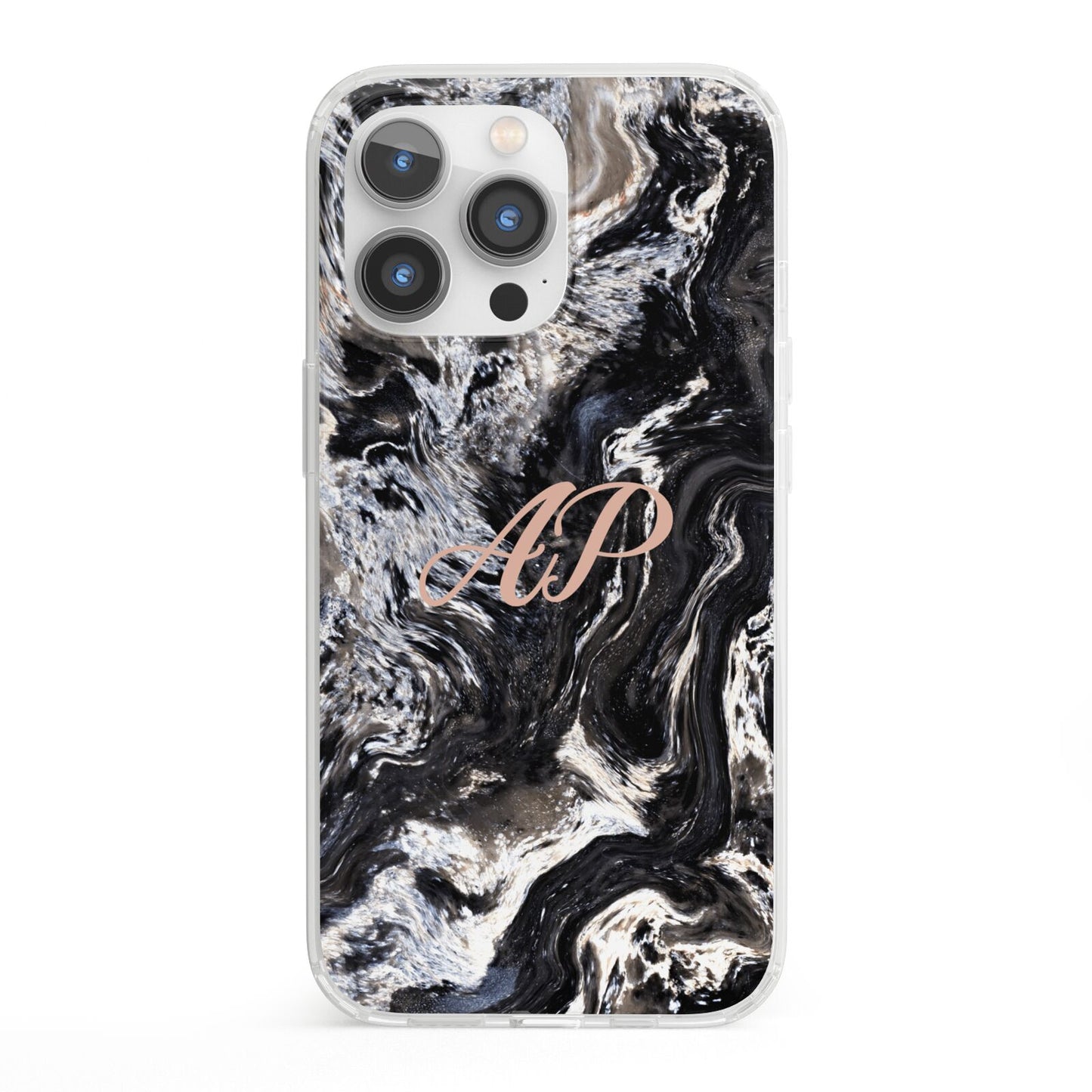 Custom Black Swirl Marble iPhone 13 Pro Clear Bumper Case