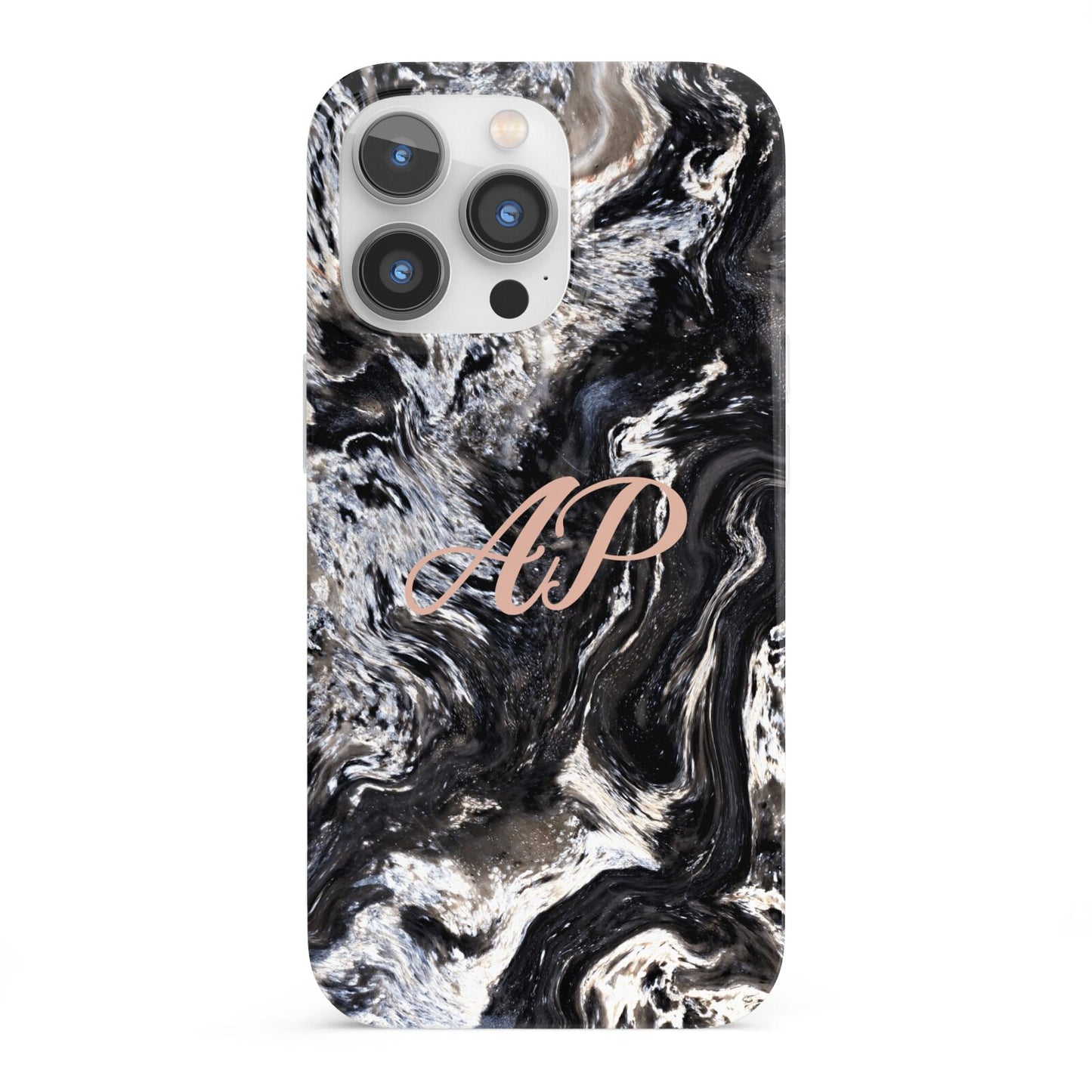 Custom Black Swirl Marble iPhone 13 Pro Full Wrap 3D Snap Case