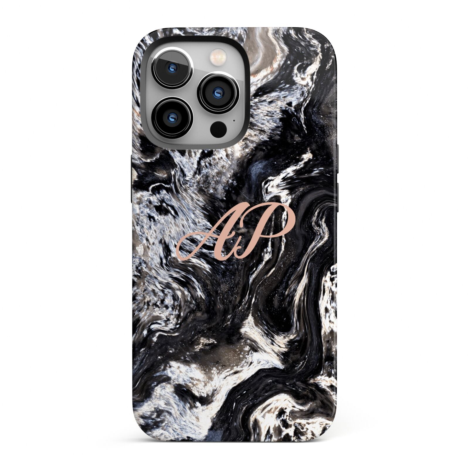 Custom Black Swirl Marble iPhone 13 Pro Full Wrap 3D Tough Case