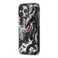 Custom Black Swirl Marble iPhone 13 Pro Max Black Impact Case Side Angle on Silver phone