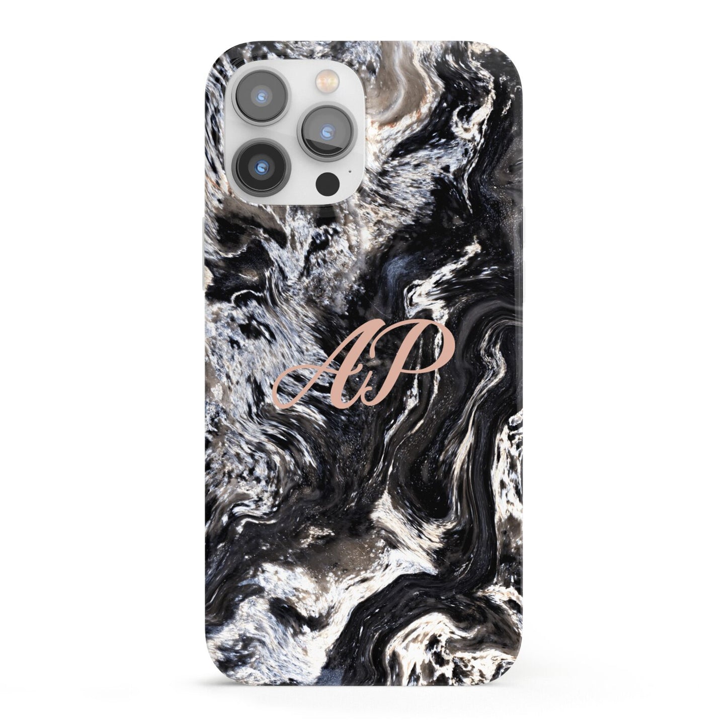 Custom Black Swirl Marble iPhone 13 Pro Max Full Wrap 3D Snap Case