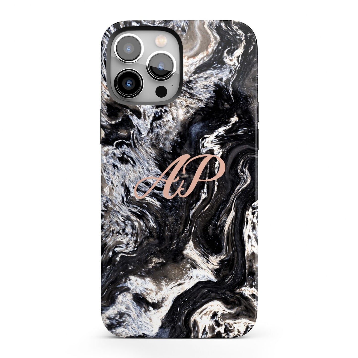 Custom Black Swirl Marble iPhone 13 Pro Max Full Wrap 3D Tough Case