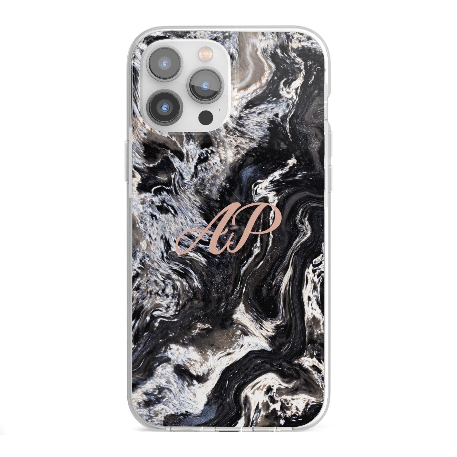 Custom Black Swirl Marble iPhone 13 Pro Max TPU Impact Case with White Edges