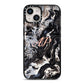 Custom Black Swirl Marble iPhone 14 Black Impact Case on Silver phone