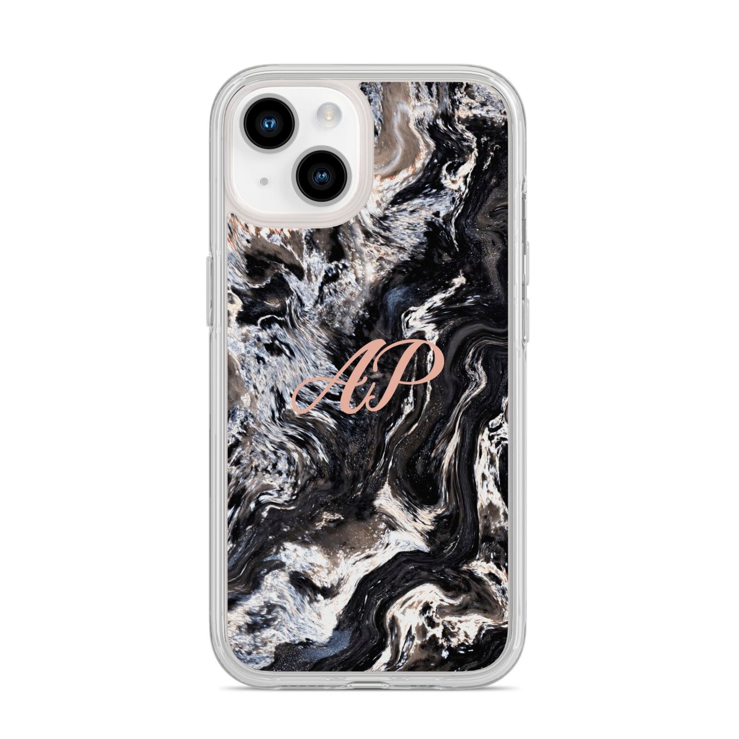 Custom Black Swirl Marble iPhone 14 Clear Tough Case Starlight