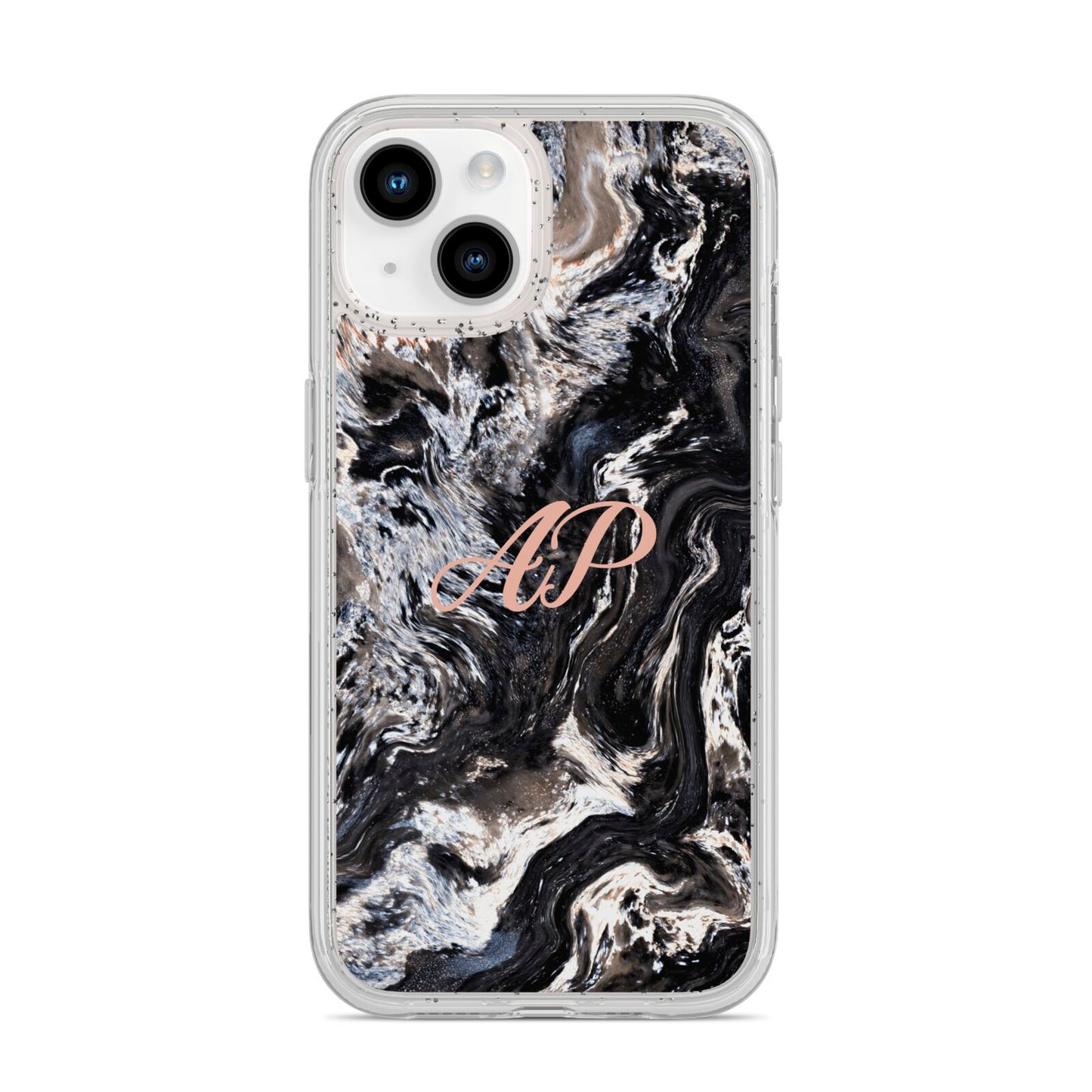 Custom Black Swirl Marble iPhone 14 Glitter Tough Case Starlight