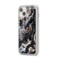 Custom Black Swirl Marble iPhone 14 Plus Clear Tough Case Starlight Angled Image