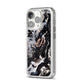 Custom Black Swirl Marble iPhone 14 Pro Clear Tough Case Silver Angled Image