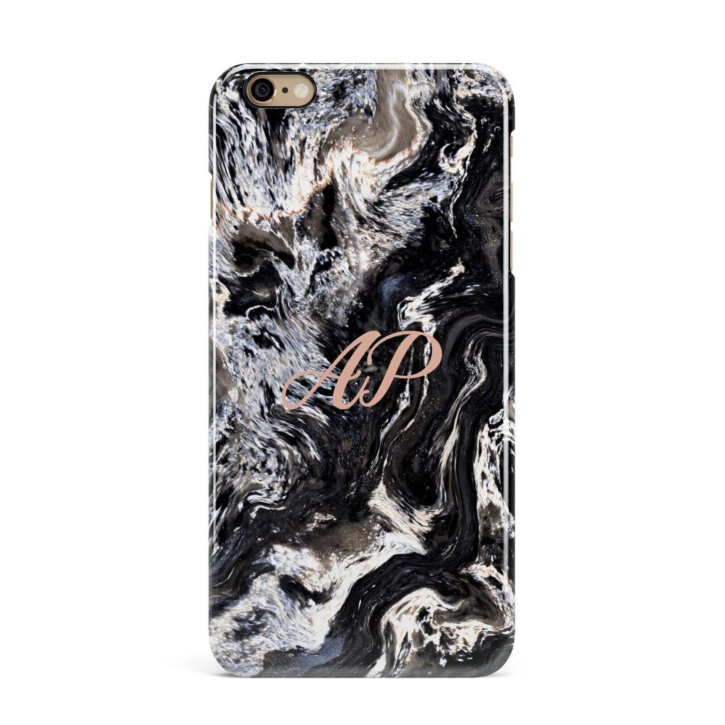 Custom Black Swirl Marble iPhone 6 Plus 3D Snap Case on Gold Phone