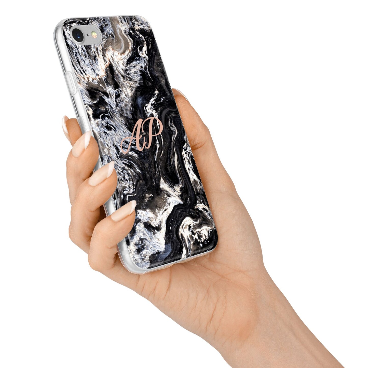 Custom Black Swirl Marble iPhone 7 Bumper Case on Silver iPhone Alternative Image