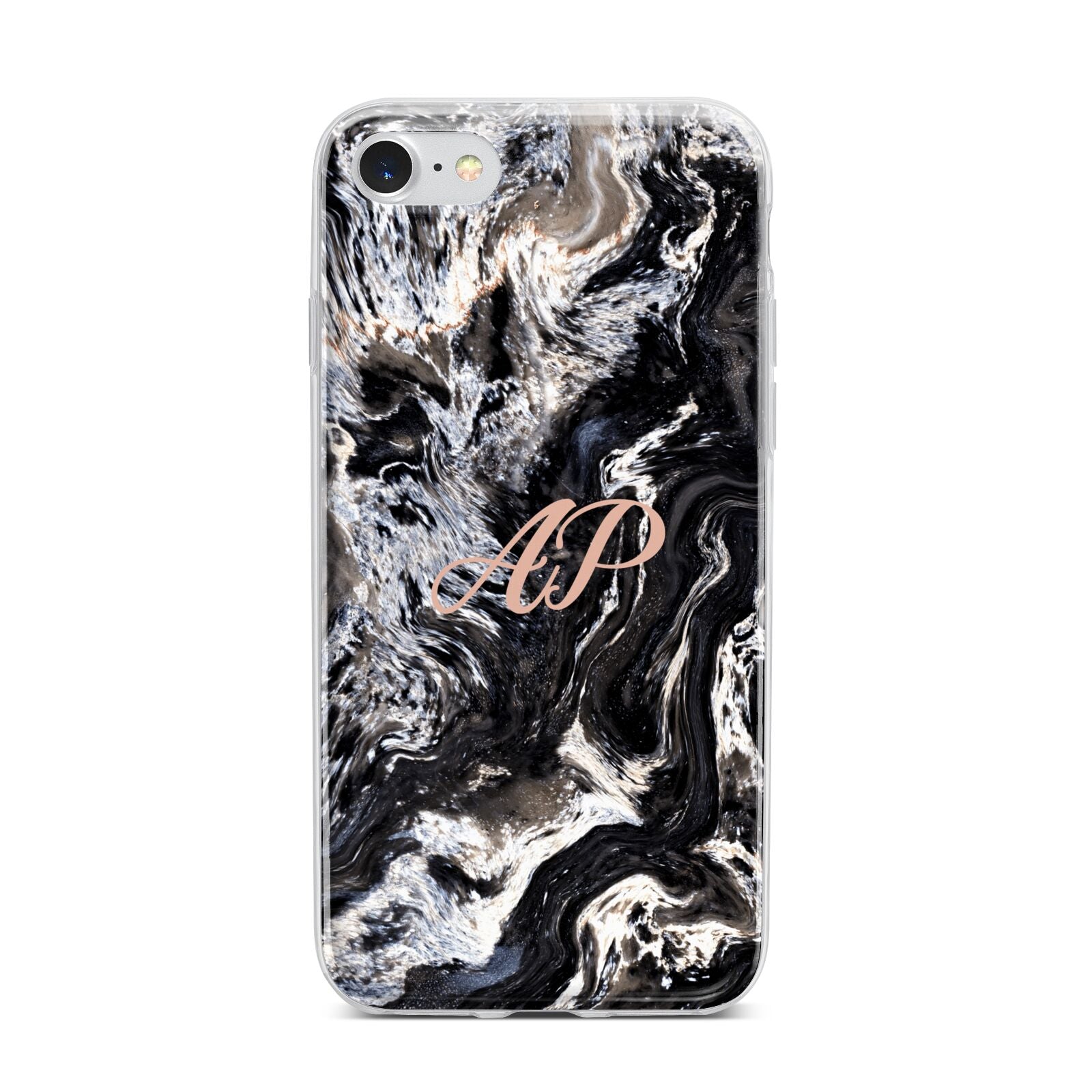 Custom Black Swirl Marble iPhone 7 Bumper Case on Silver iPhone