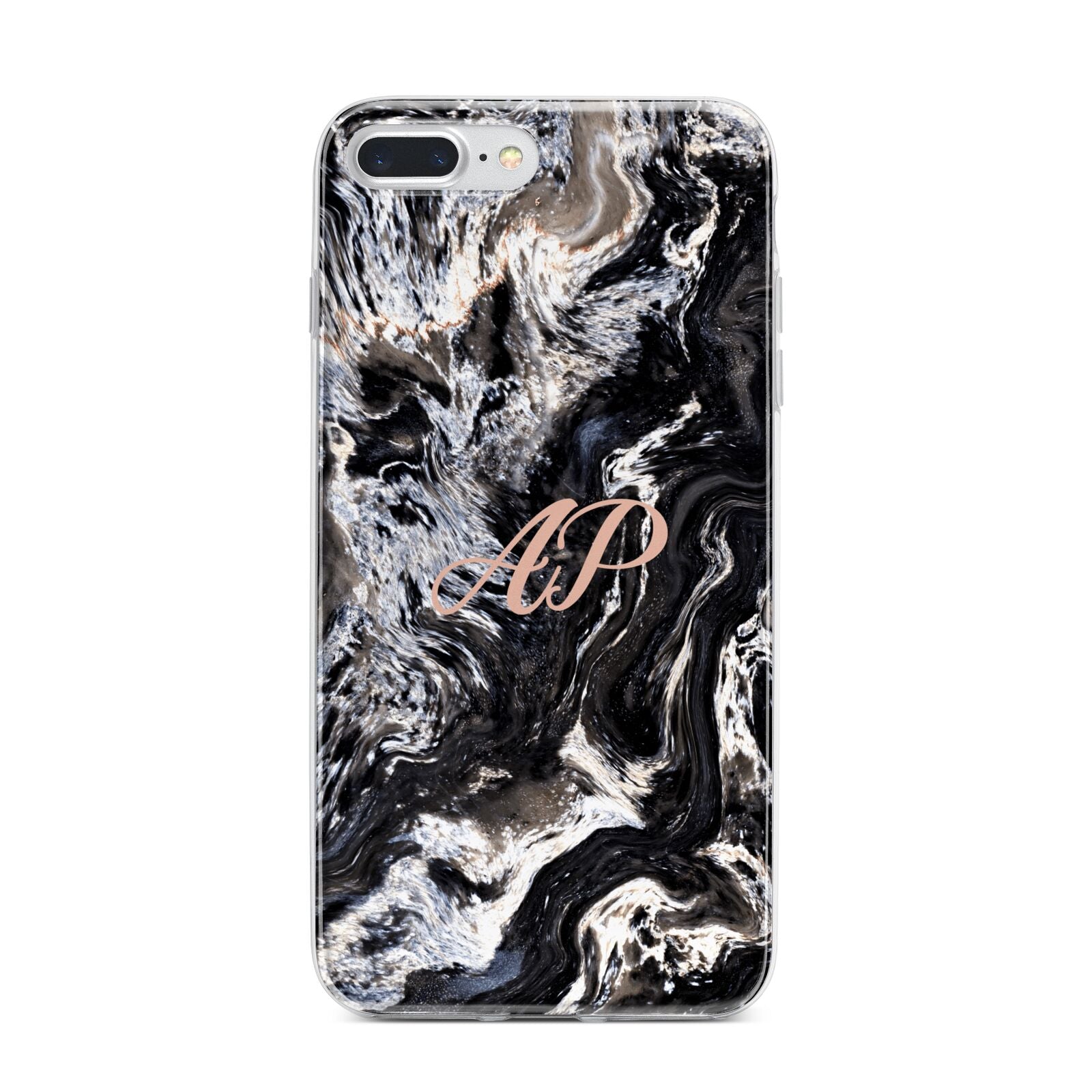 Custom Black Swirl Marble iPhone 7 Plus Bumper Case on Silver iPhone