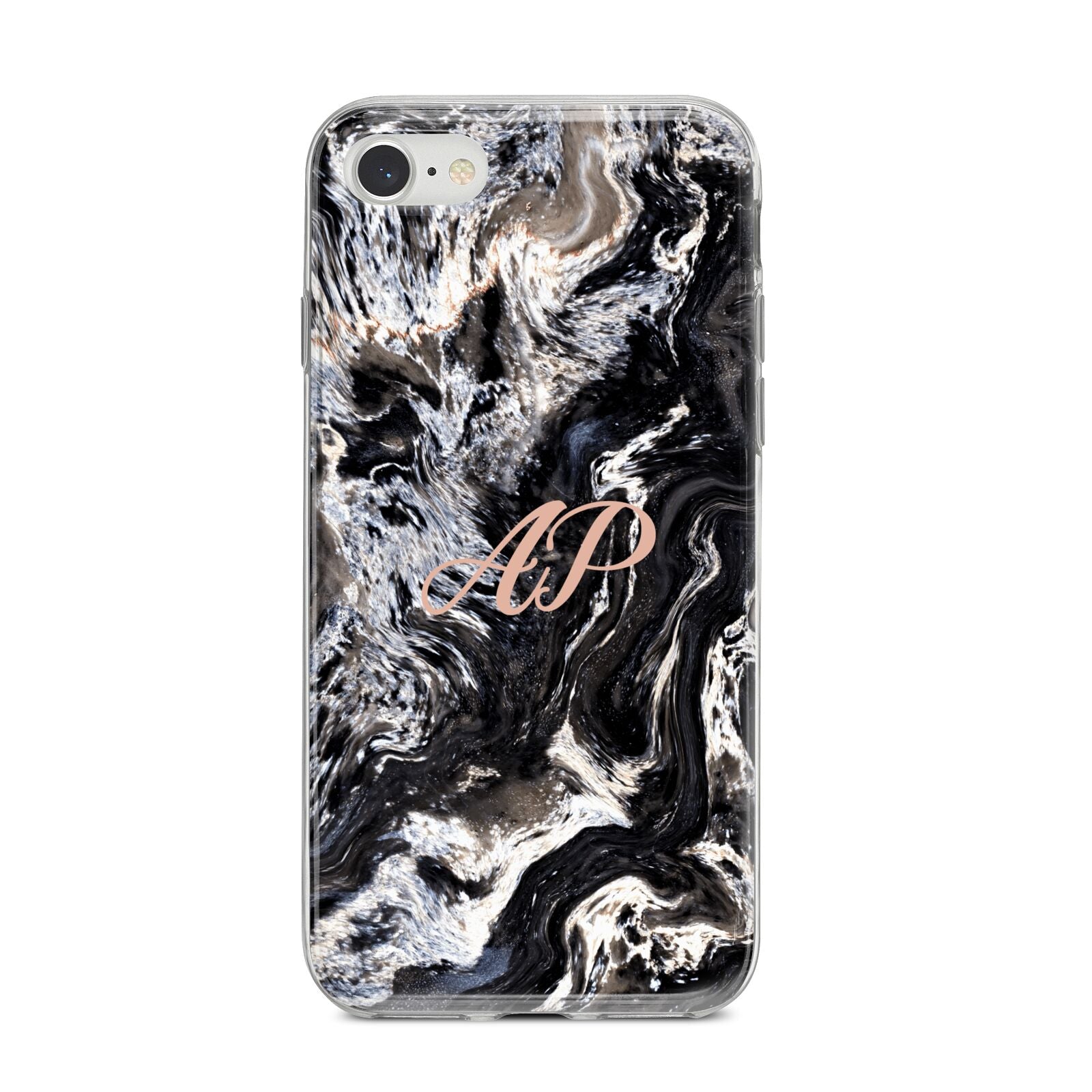 Custom Black Swirl Marble iPhone 8 Bumper Case on Silver iPhone