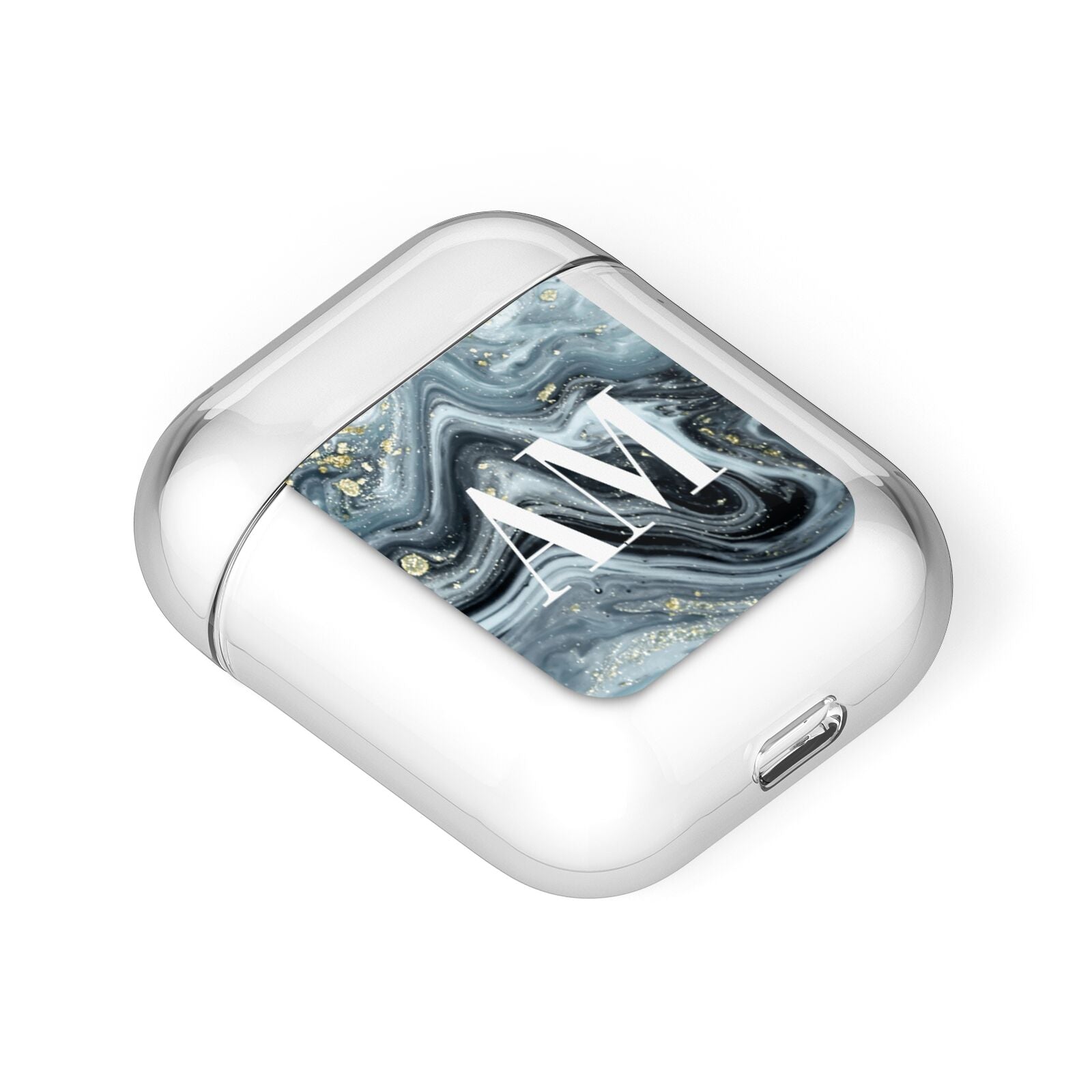 Custom Blue Swirl Marble AirPods Case Laid Flat