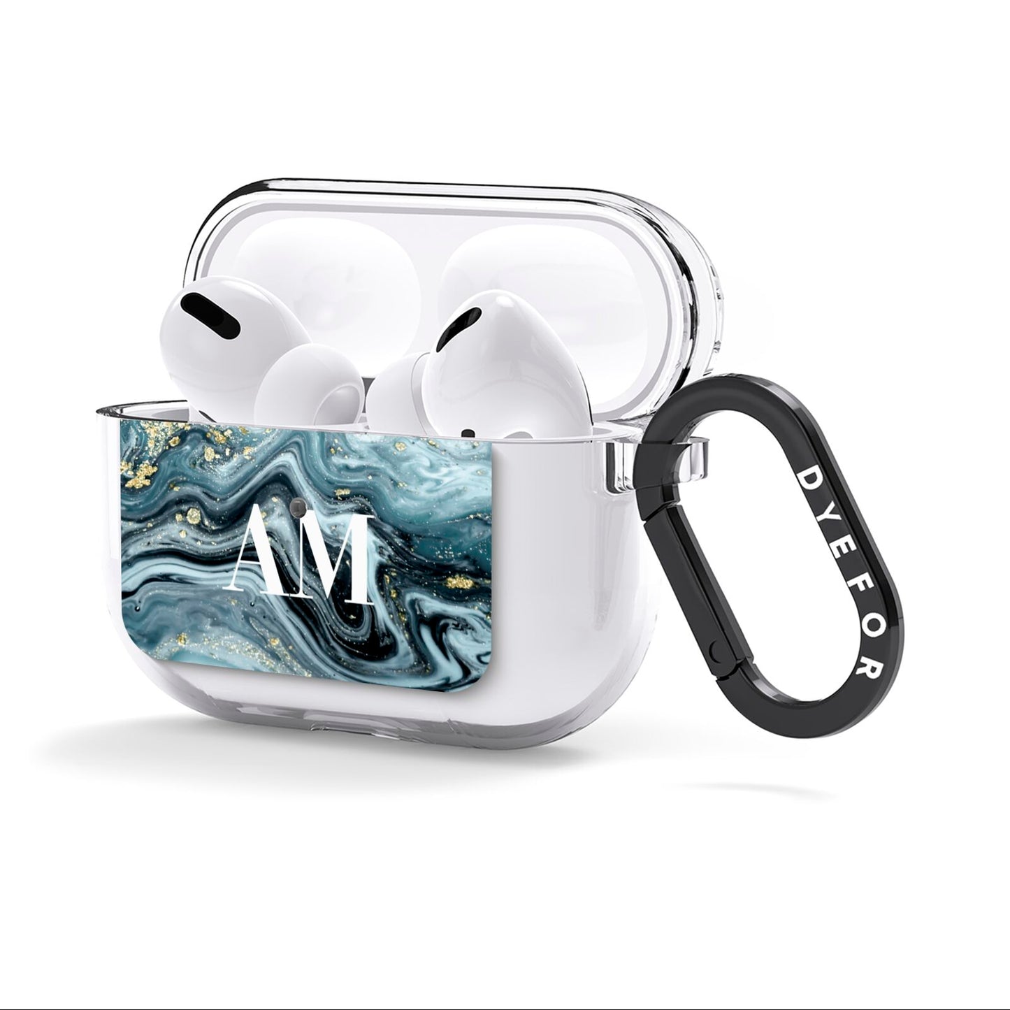 Custom Blue Swirl Marble AirPods Clear Case 3rd Gen Side Image