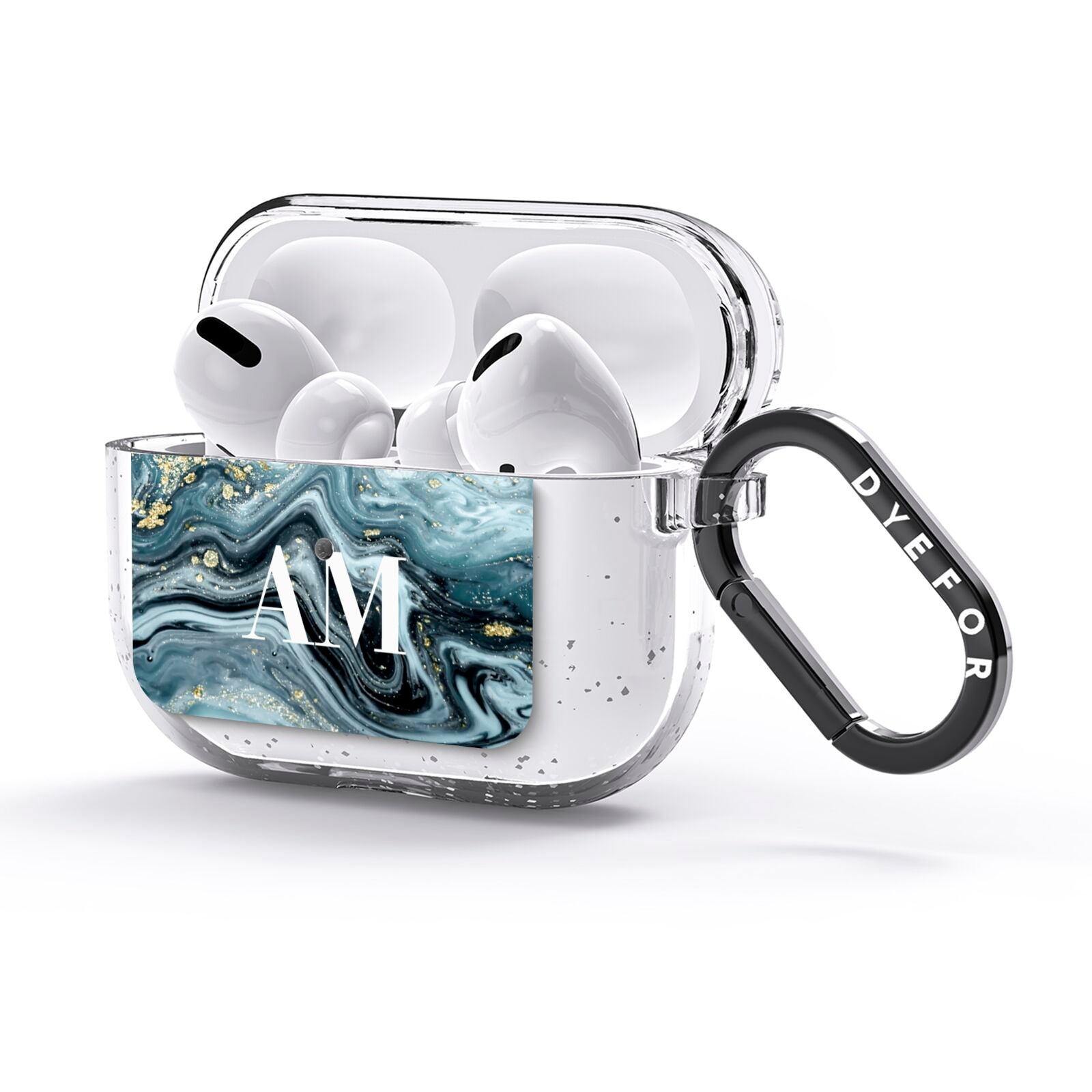 Custom Blue Swirl Marble AirPods Glitter Case 3rd Gen Side Image