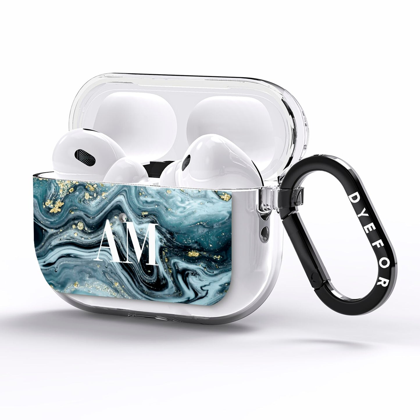 Custom Blue Swirl Marble AirPods Pro Clear Case Side Image