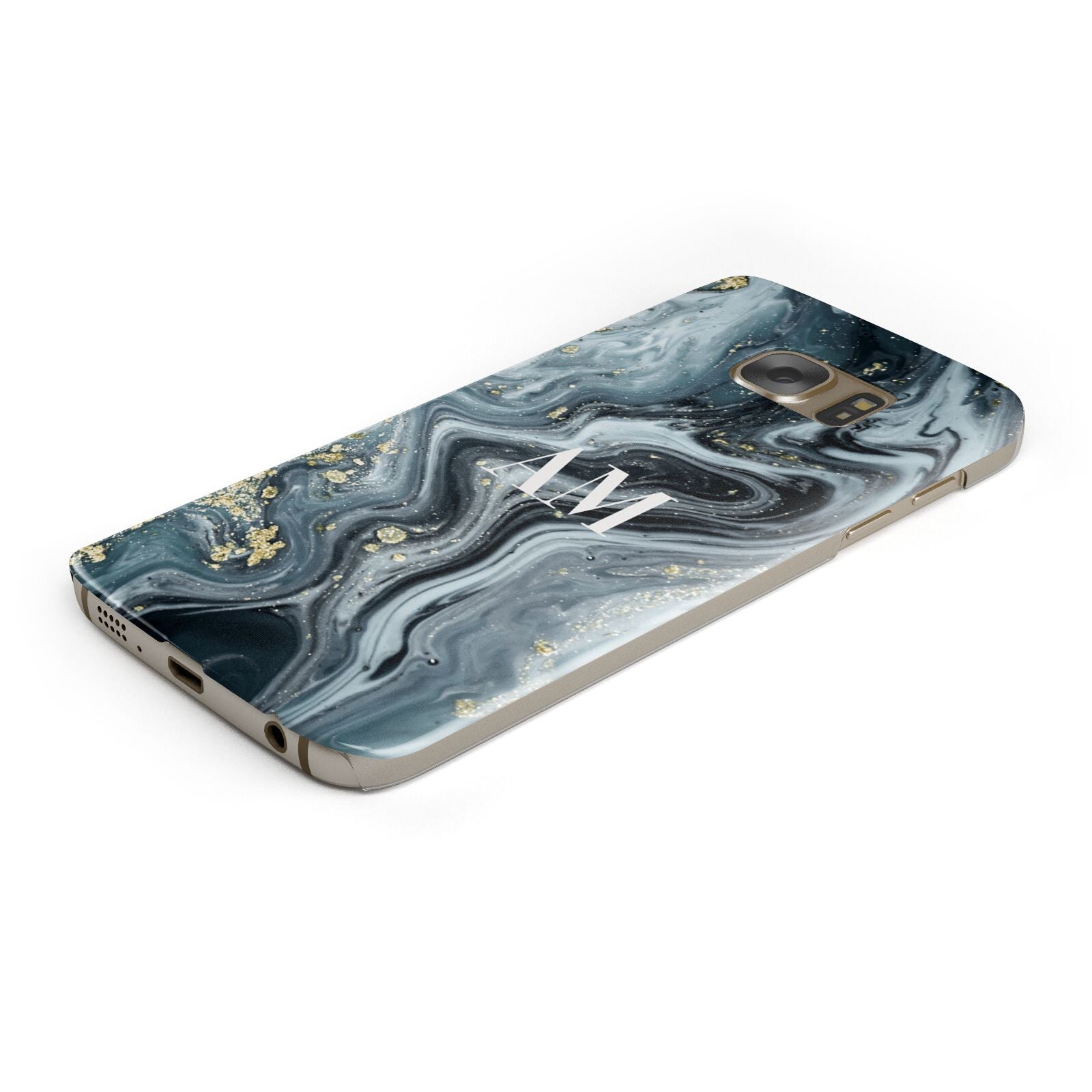 Custom Blue Swirl Marble Protective Samsung Galaxy Case Angled Image