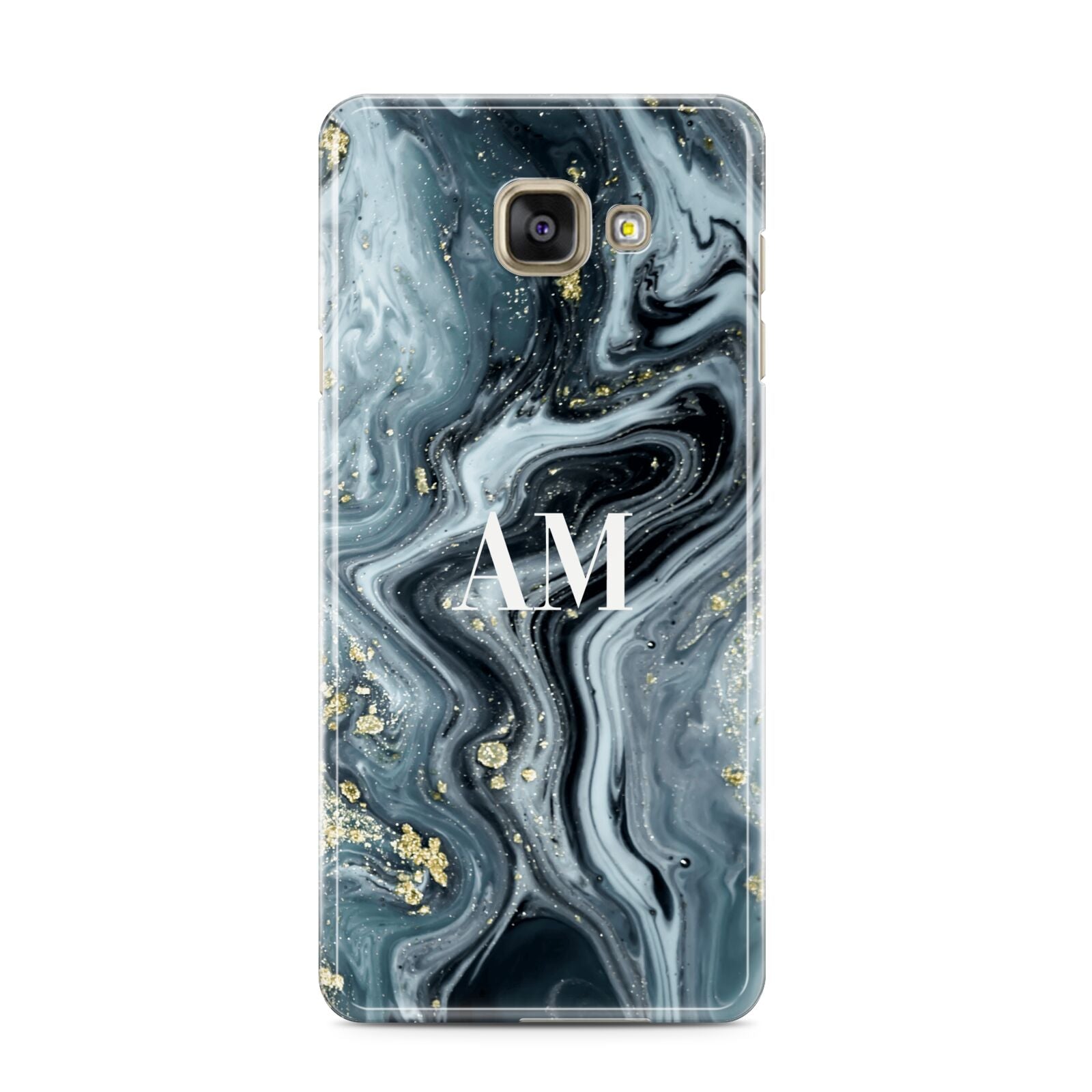 Custom Blue Swirl Marble Samsung Galaxy A3 2016 Case on gold phone