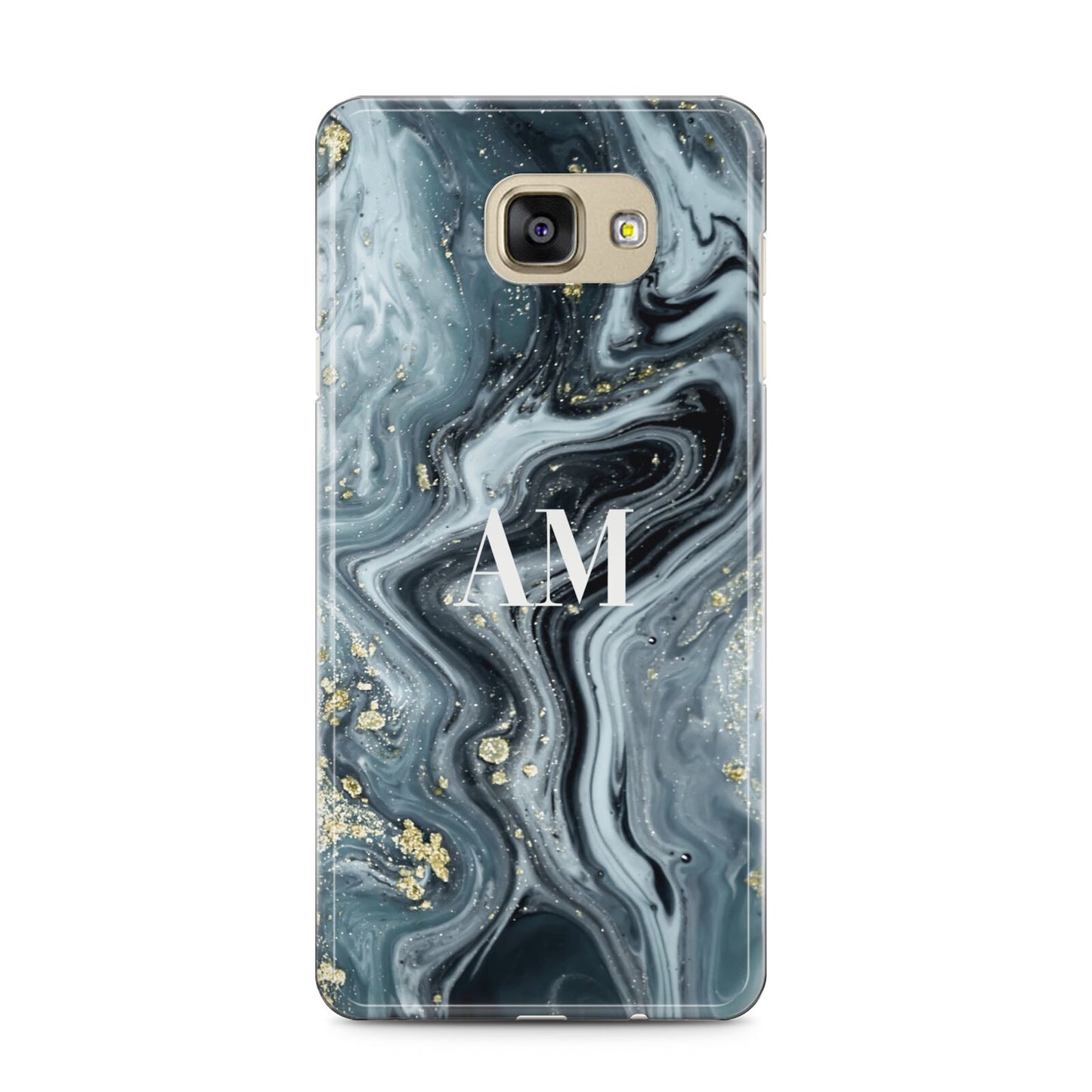 Custom Blue Swirl Marble Samsung Galaxy A5 2016 Case on gold phone