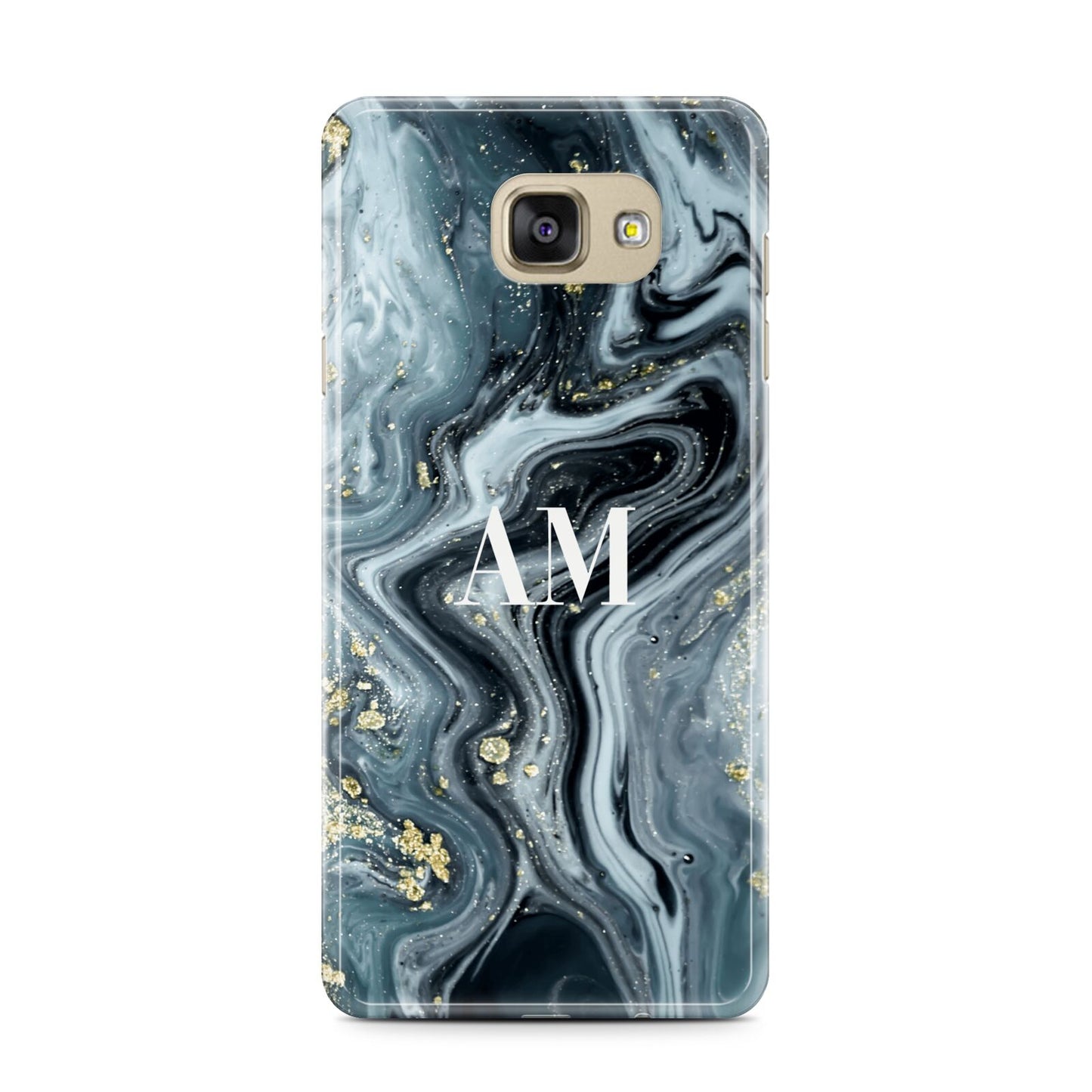 Custom Blue Swirl Marble Samsung Galaxy A7 2016 Case on gold phone