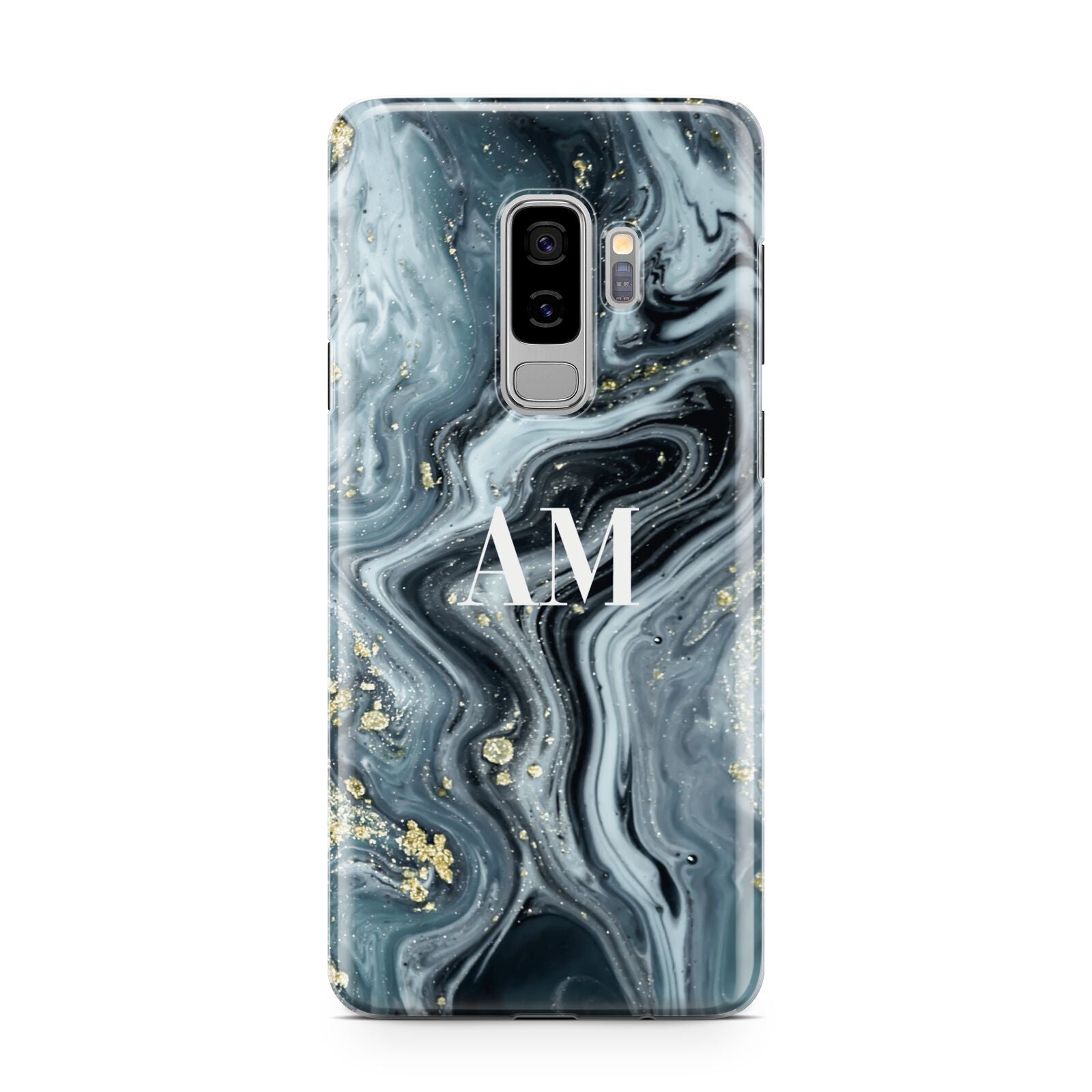 Custom Blue Swirl Marble Samsung Galaxy S9 Plus Case on Silver phone