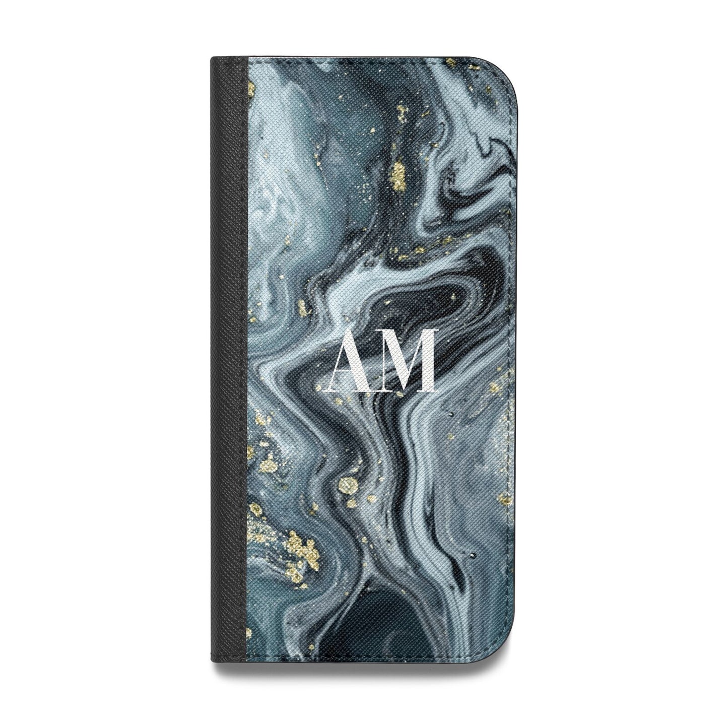 Custom Blue Swirl Marble Vegan Leather Flip iPhone Case