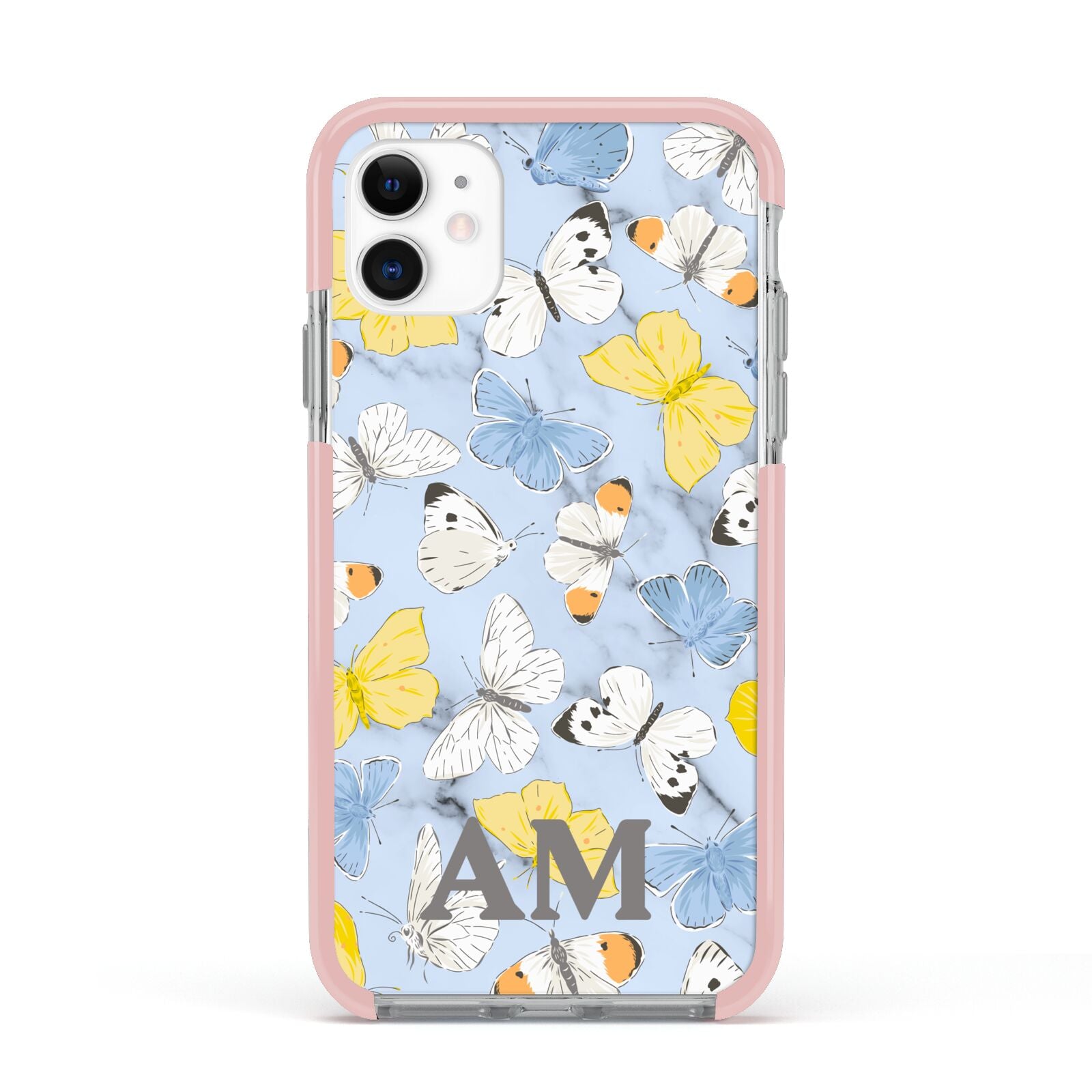 Custom Butterfly Apple iPhone 11 in White with Pink Impact Case