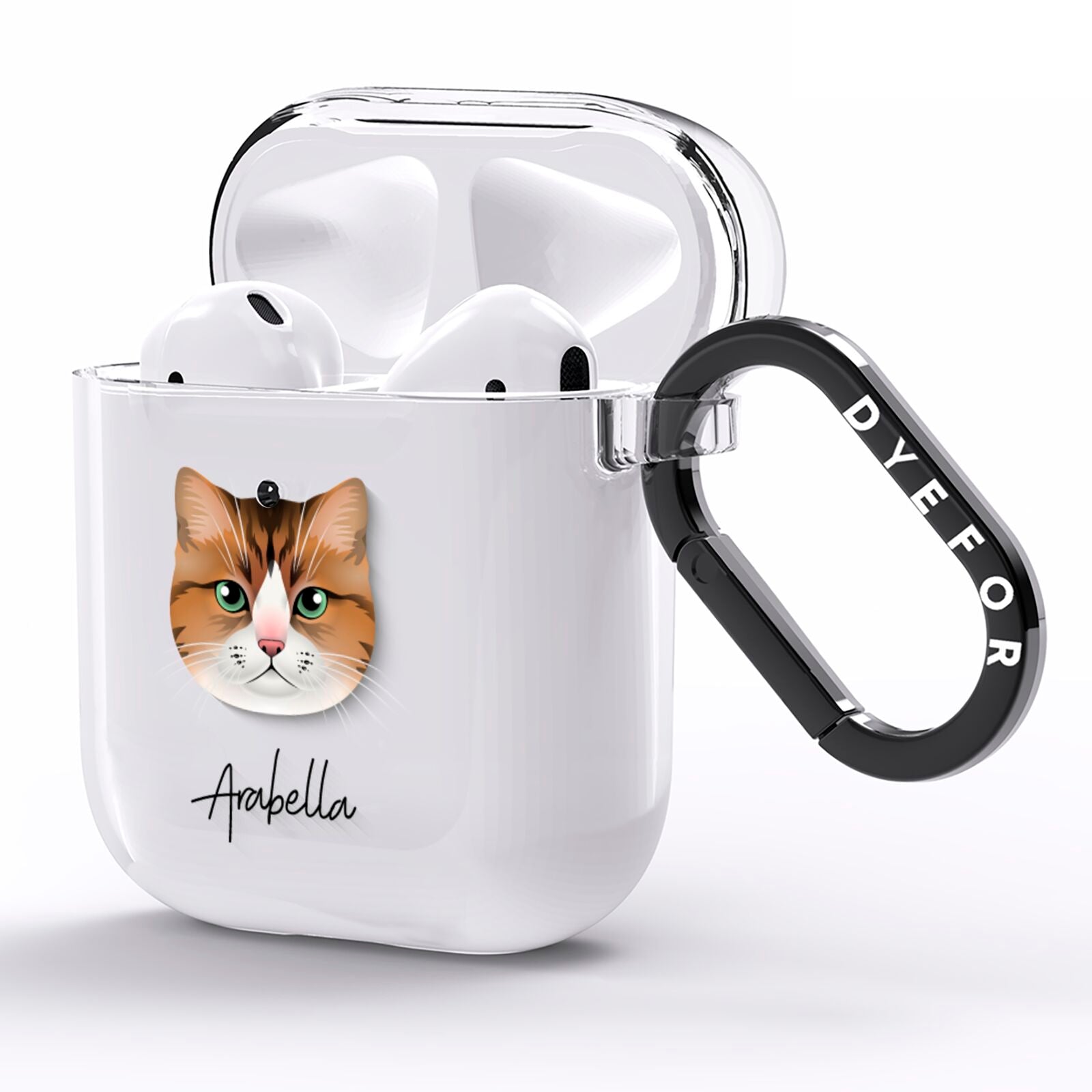 Custom Cat Illustration with Name AirPods Clear Case Side Image
