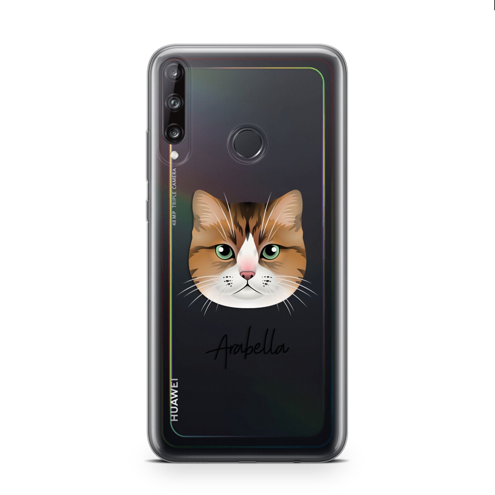 Custom Cat Illustration with Name Huawei P40 Lite E Phone Case