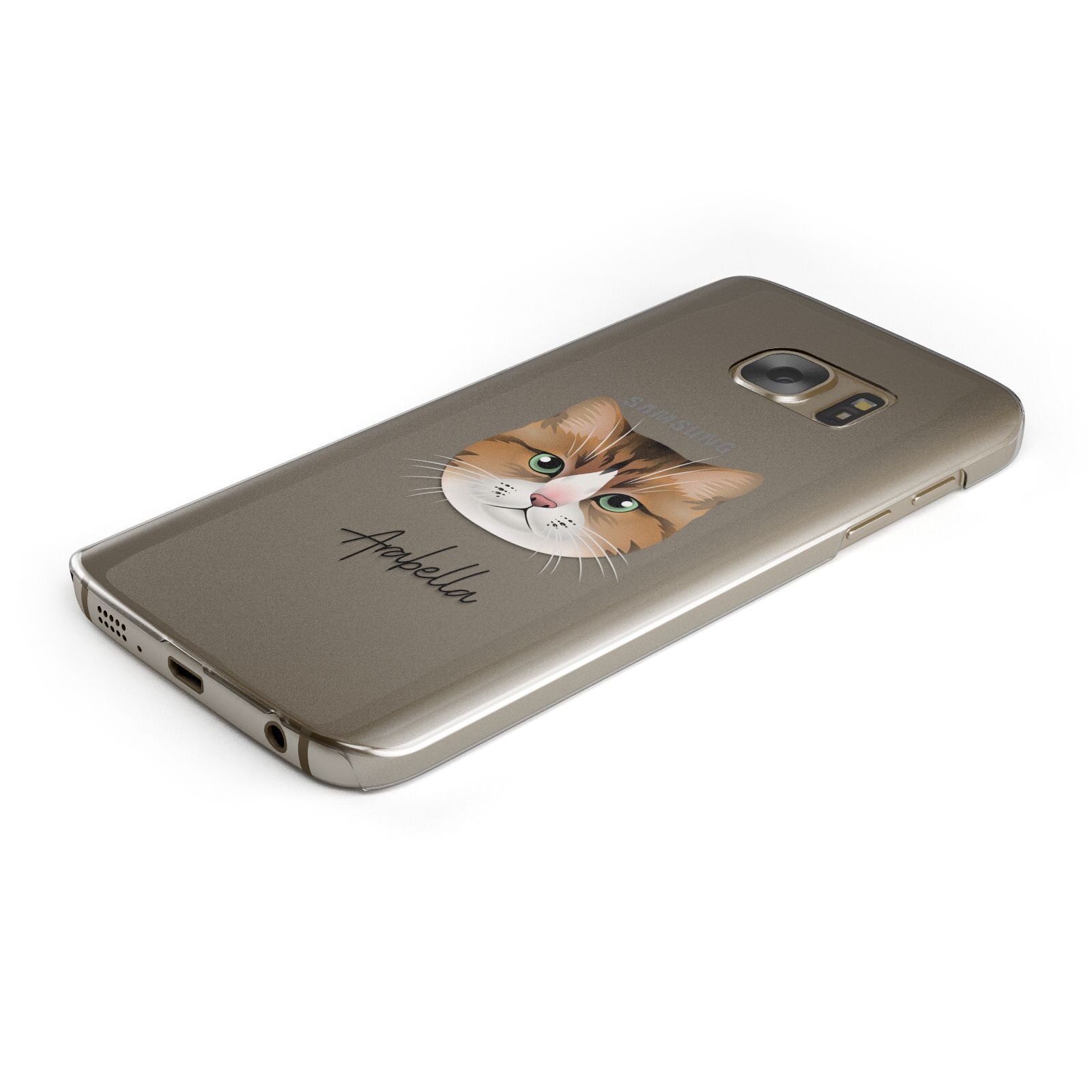 Custom Cat Illustration with Name Protective Samsung Galaxy Case Angled Image