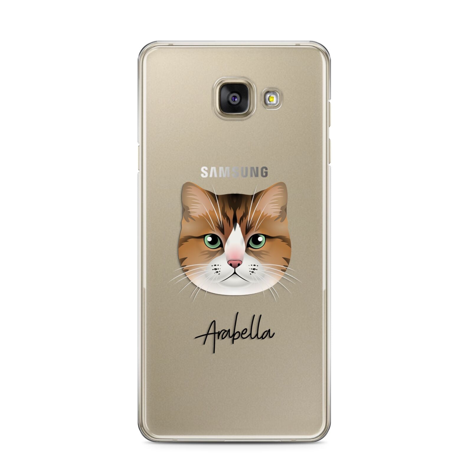 Custom Cat Illustration with Name Samsung Galaxy A3 2016 Case on gold phone