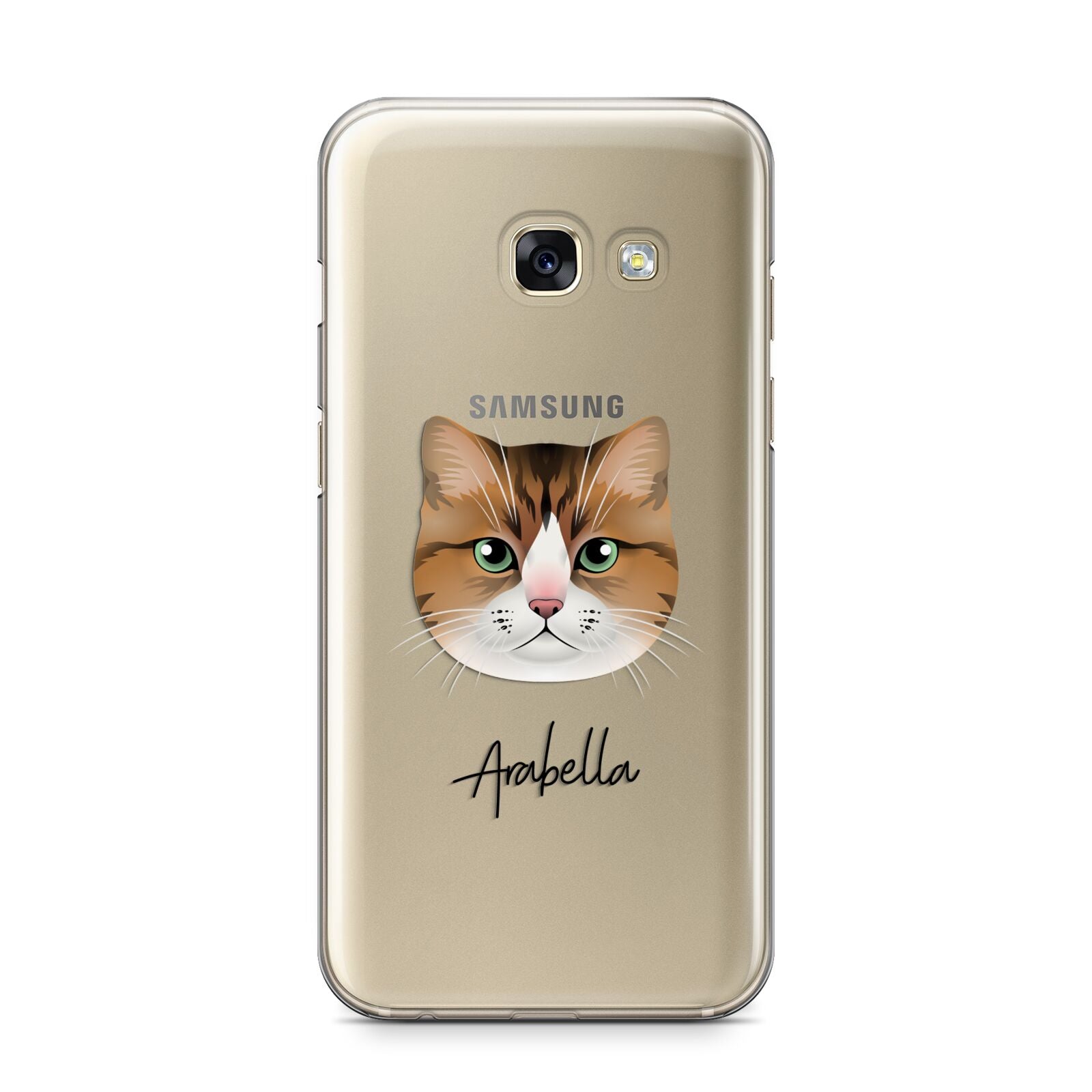 Custom Cat Illustration with Name Samsung Galaxy A3 2017 Case on gold phone