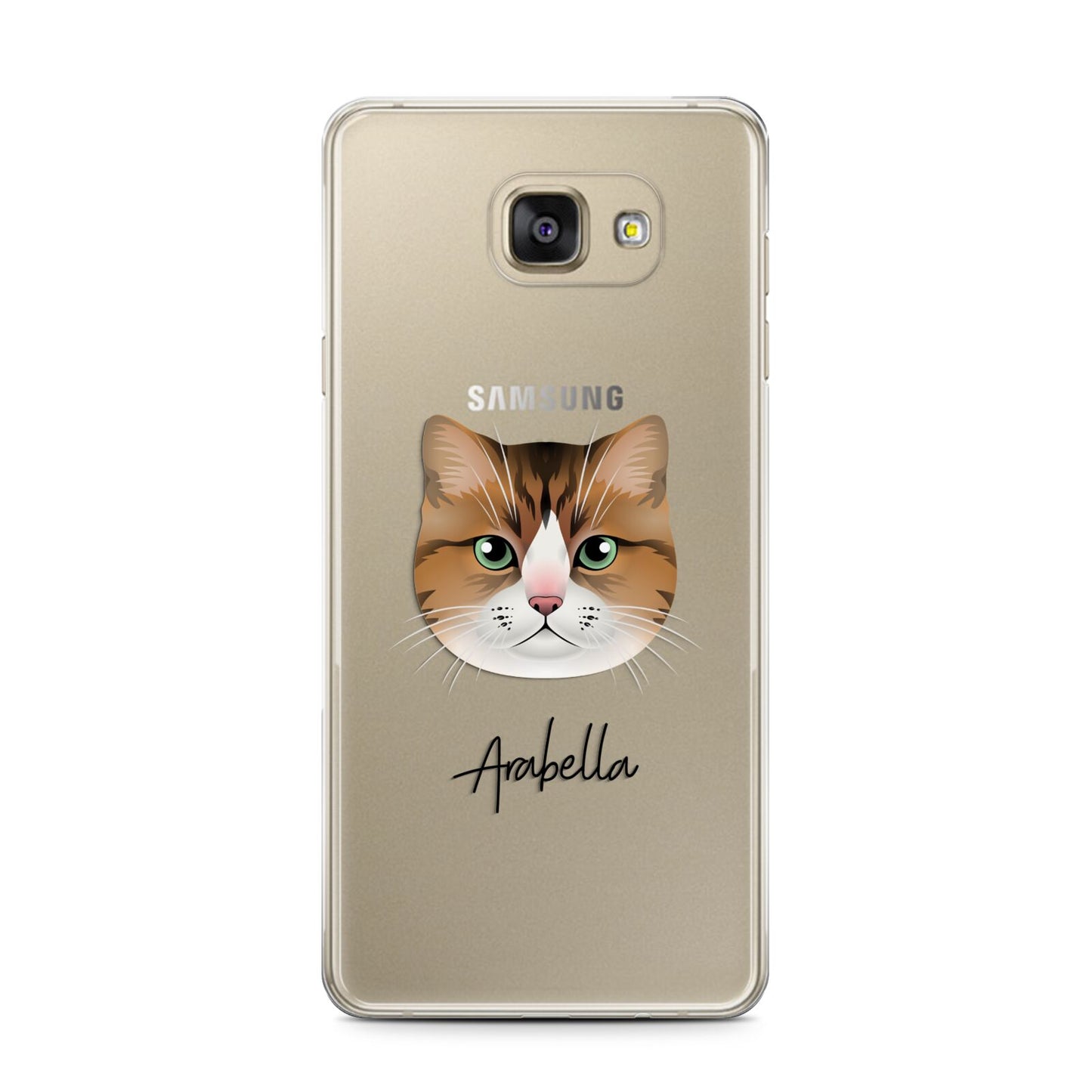 Custom Cat Illustration with Name Samsung Galaxy A7 2016 Case on gold phone