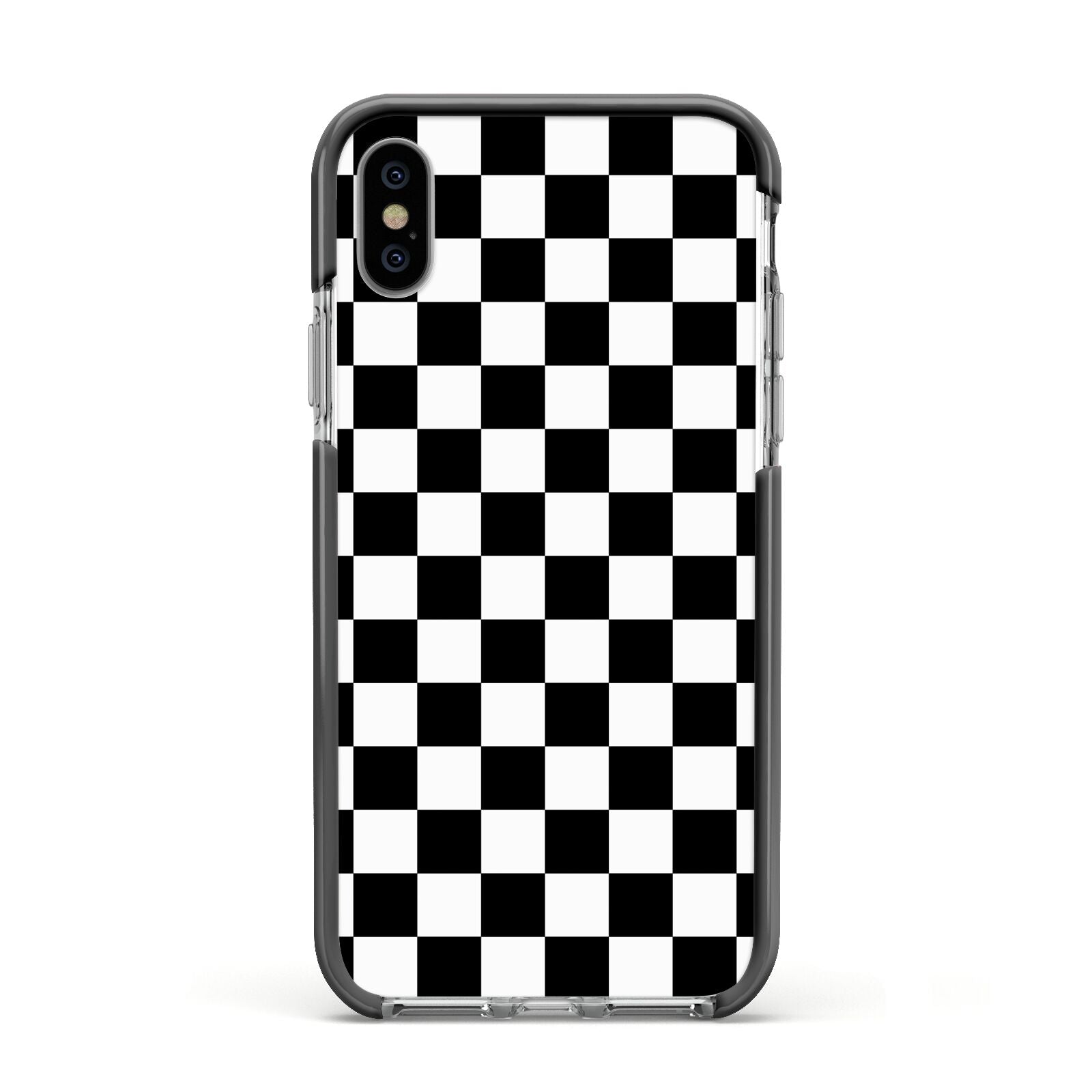 Custom Colour Check Apple iPhone Xs Impact Case Black Edge on Silver Phone