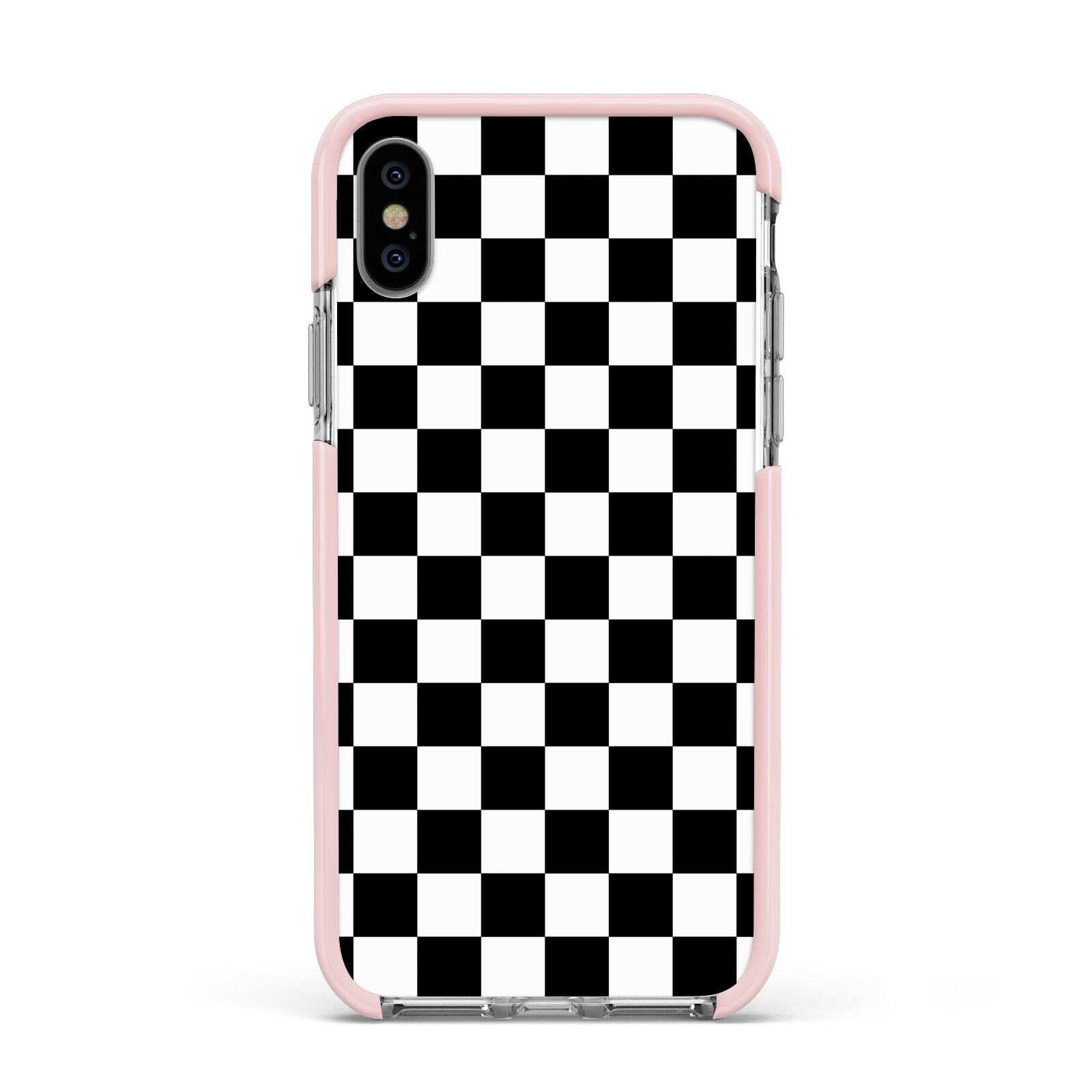 Custom Colour Check Apple iPhone Xs Impact Case Pink Edge on Silver Phone