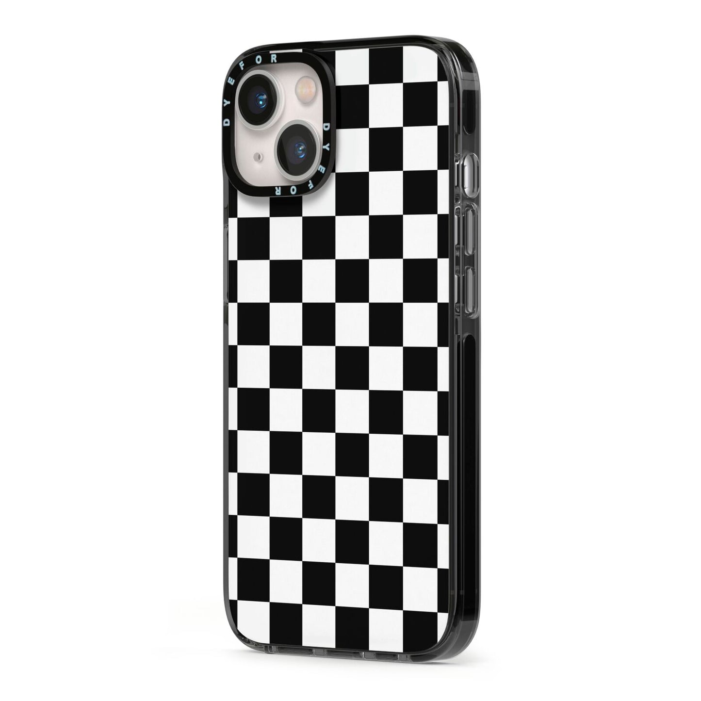 Custom Colour Check iPhone 13 Black Impact Case Side Angle on Silver phone