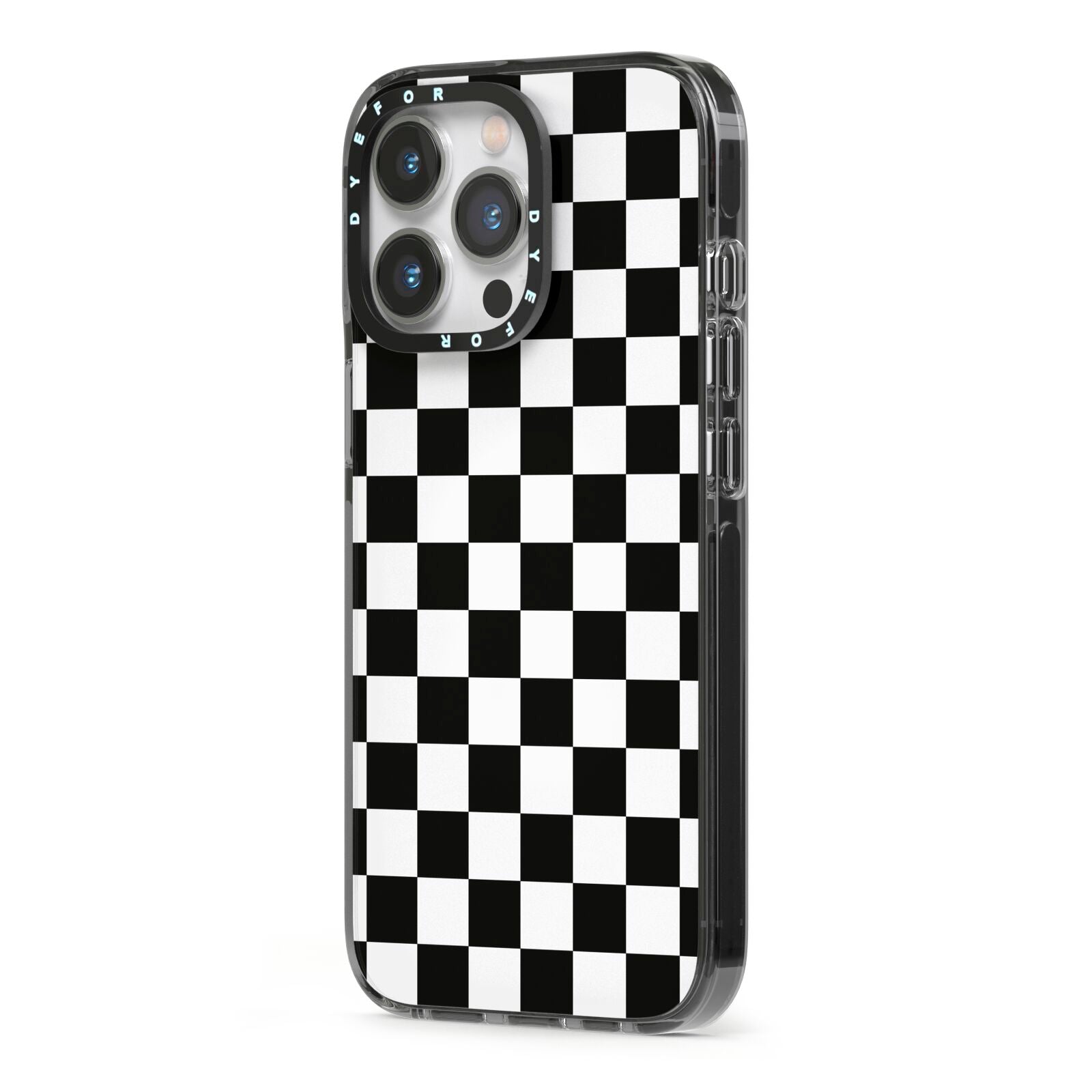 Custom Colour Check iPhone 13 Pro Black Impact Case Side Angle on Silver phone