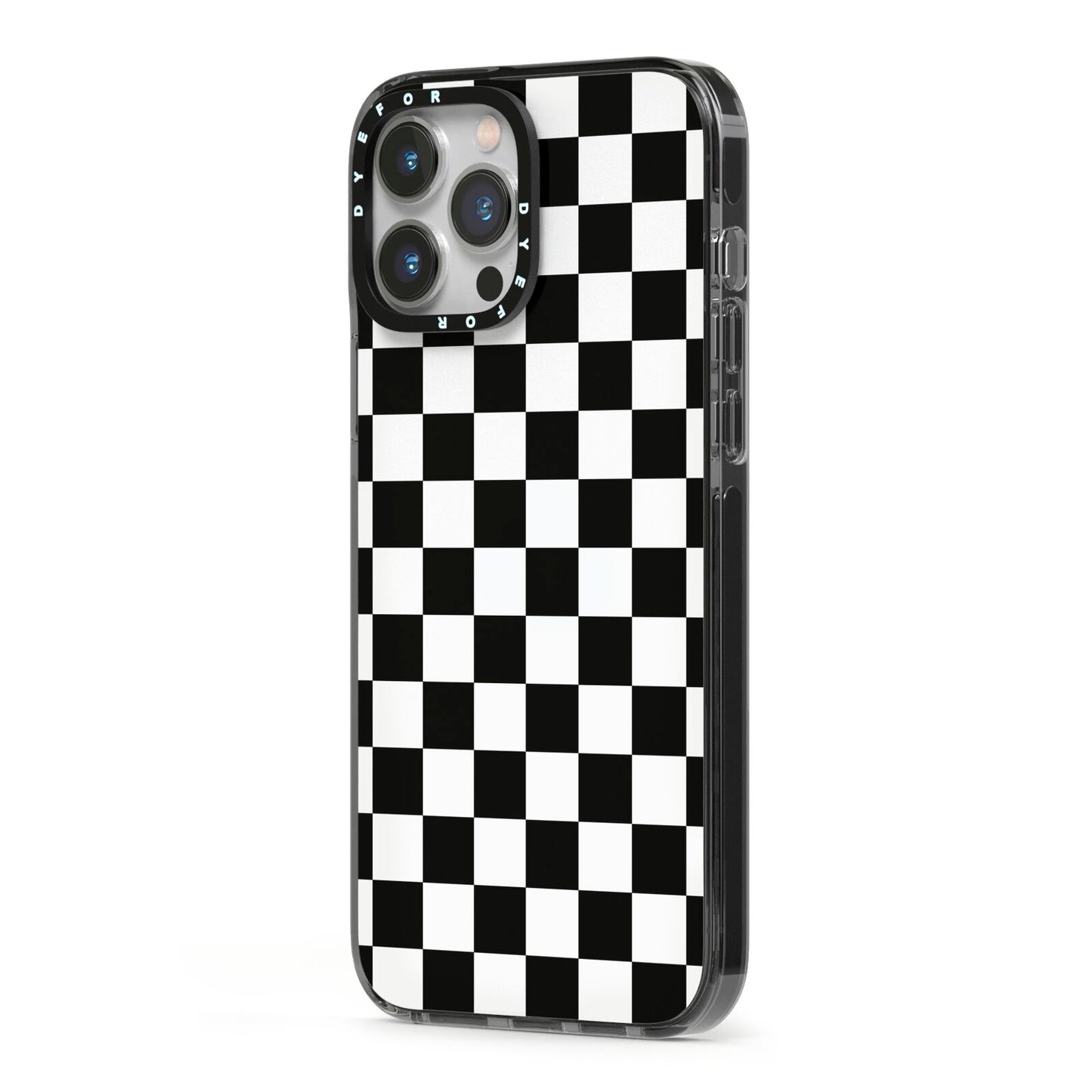 Custom Colour Check iPhone 13 Pro Max Black Impact Case Side Angle on Silver phone