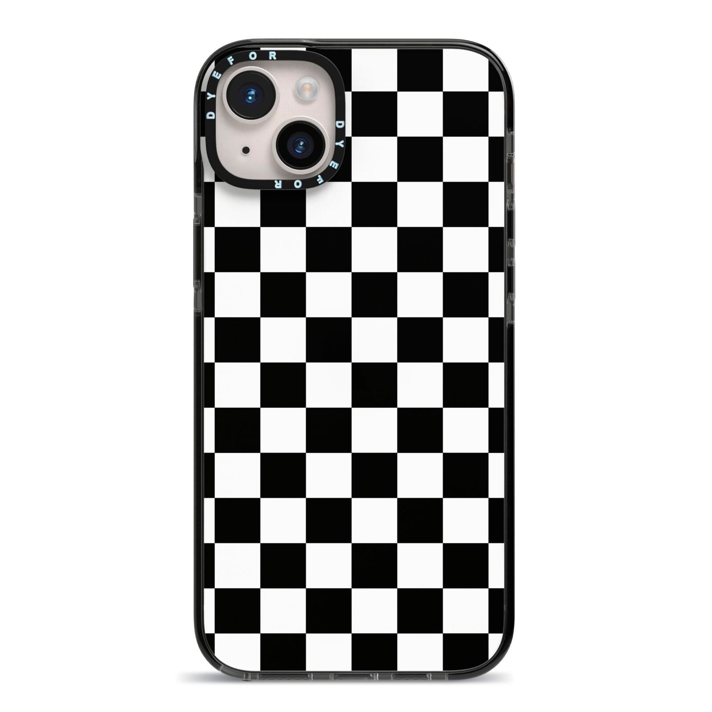 Custom Colour Check iPhone 14 Plus Black Impact Case on Silver phone