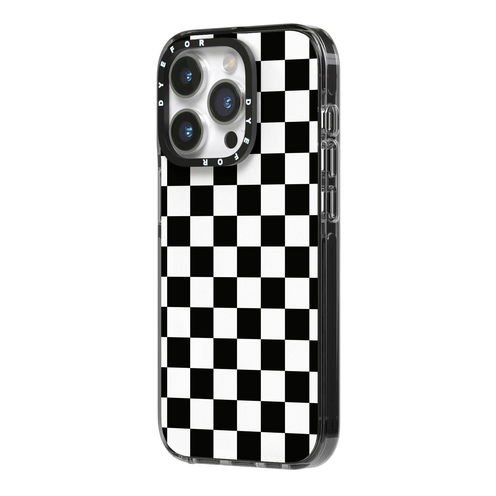 Custom Colour Check iPhone 14 Pro Black Impact Case Side Angle on Silver phone