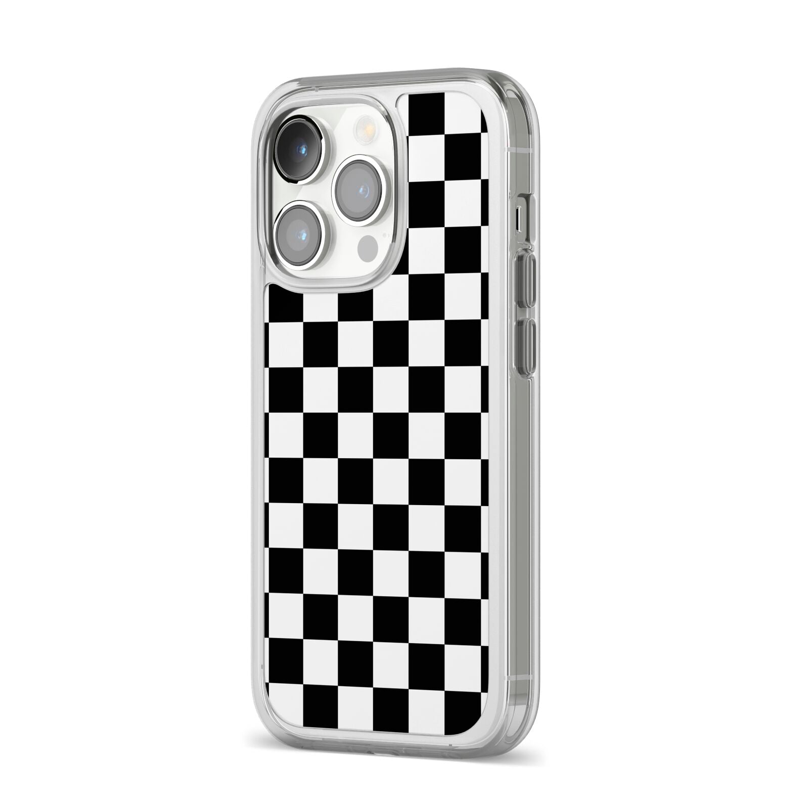 Custom Colour Check iPhone 14 Pro Clear Tough Case Silver Angled Image