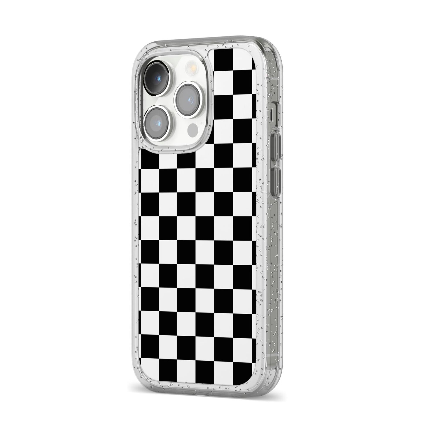 Custom Colour Check iPhone 14 Pro Glitter Tough Case Silver Angled Image