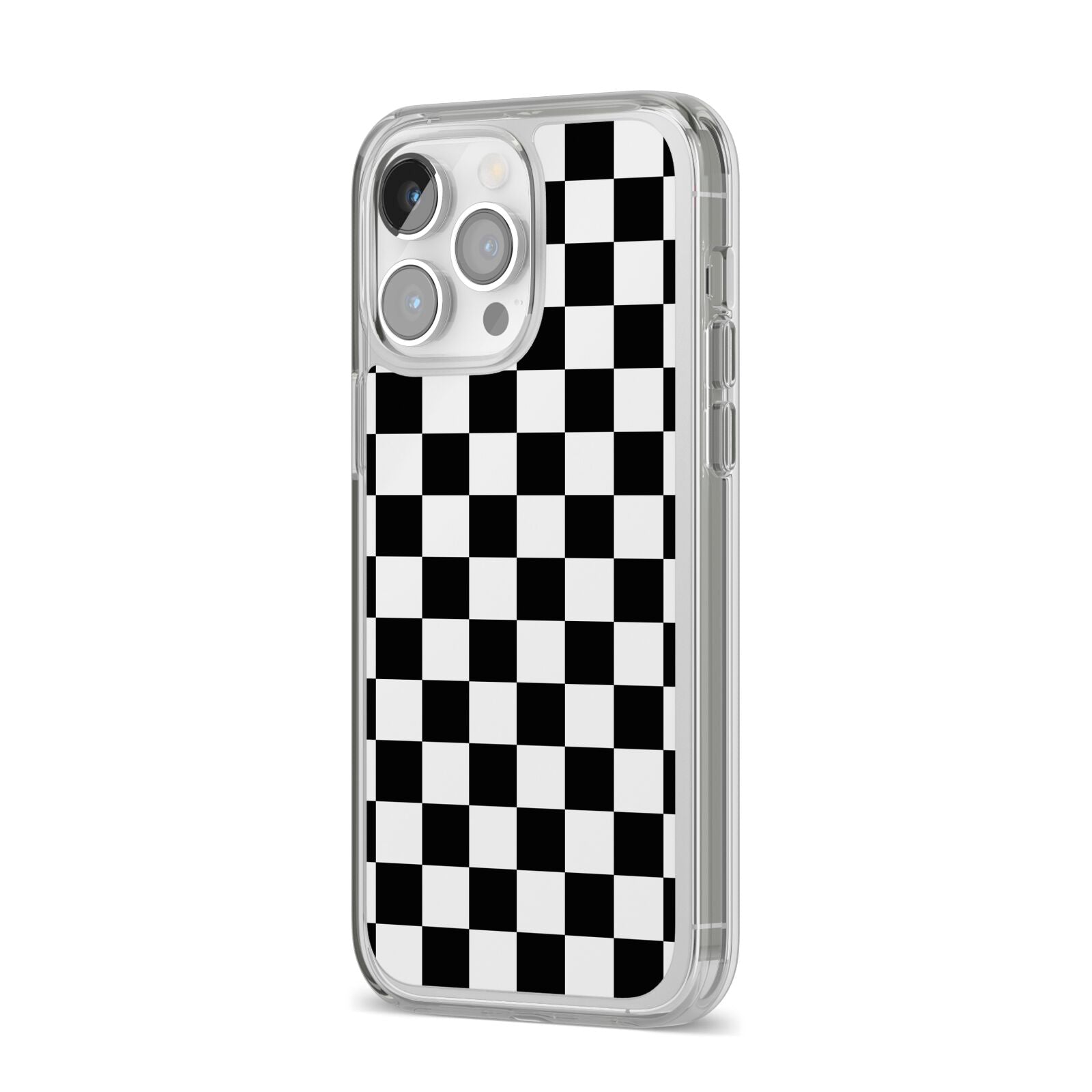 Custom Colour Check iPhone 14 Pro Max Clear Tough Case Silver Angled Image