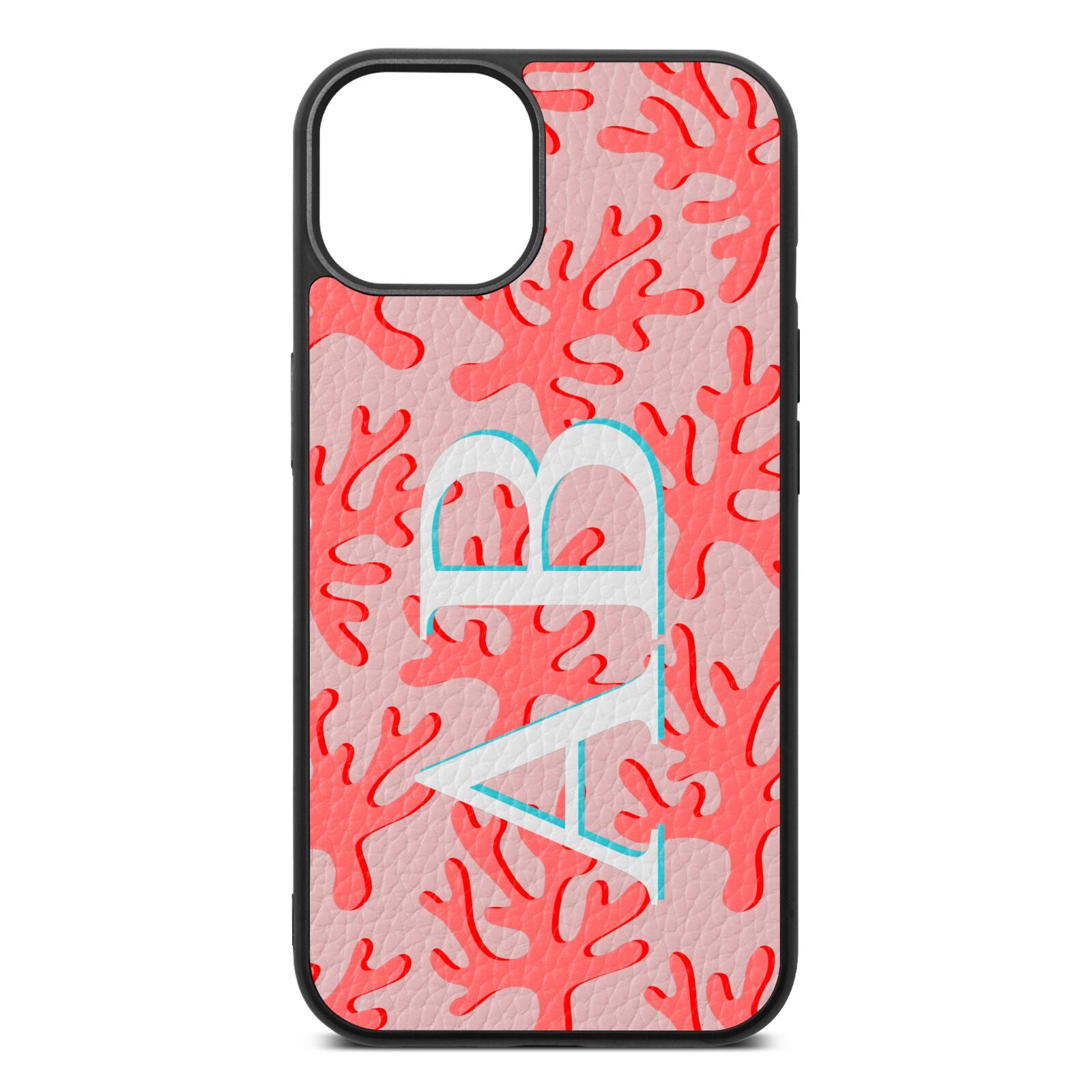 Custom Coral Initials Pebble Leather Pink iPhone Case Dyefor