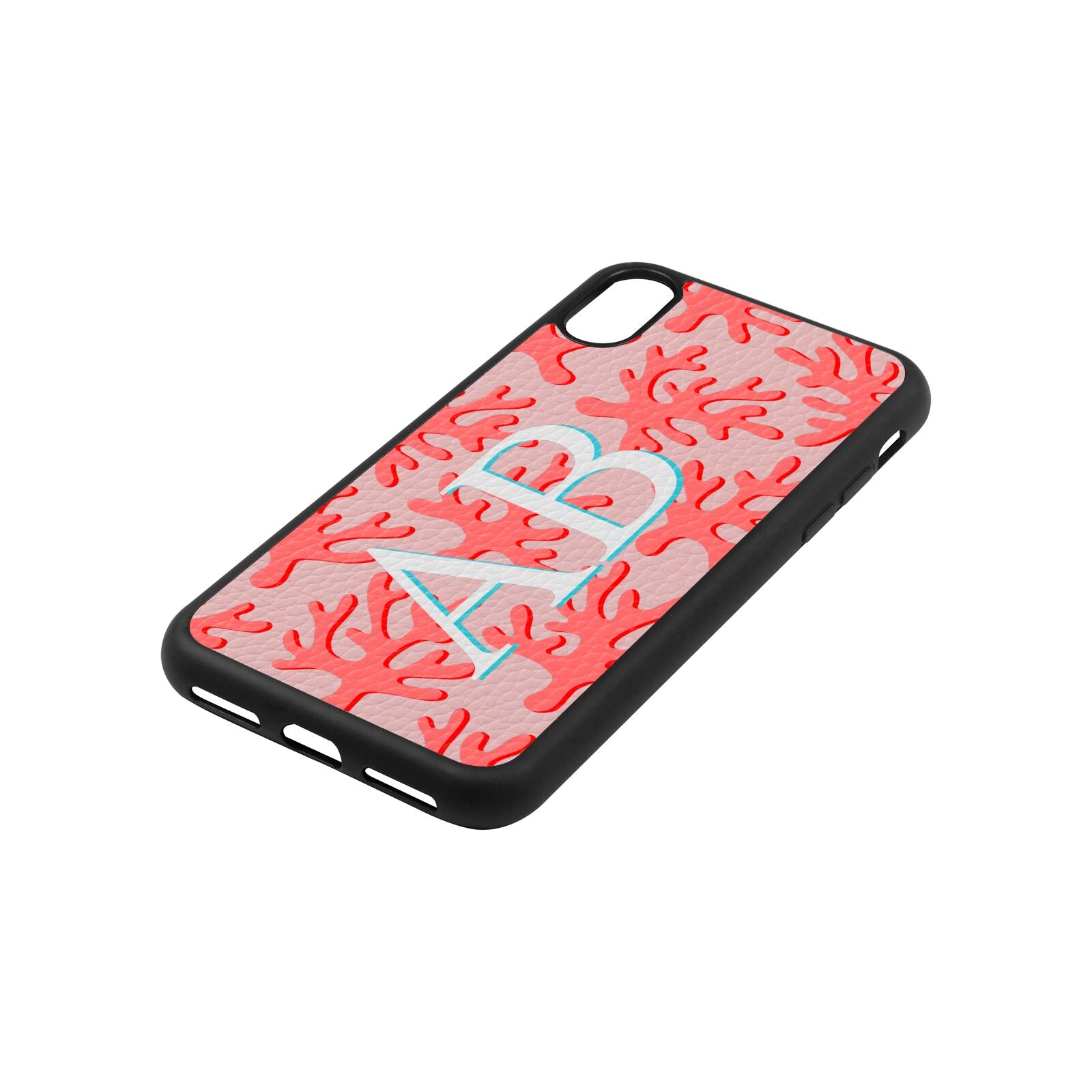 Custom Coral Initials Pebble Leather Pink iPhone Case