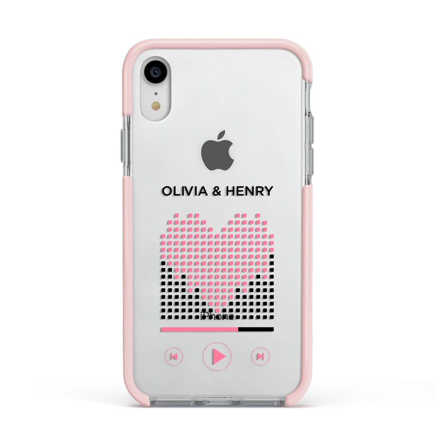 Custom Couples Music Apple iPhone XR Impact Case Pink Edge on Silver Phone