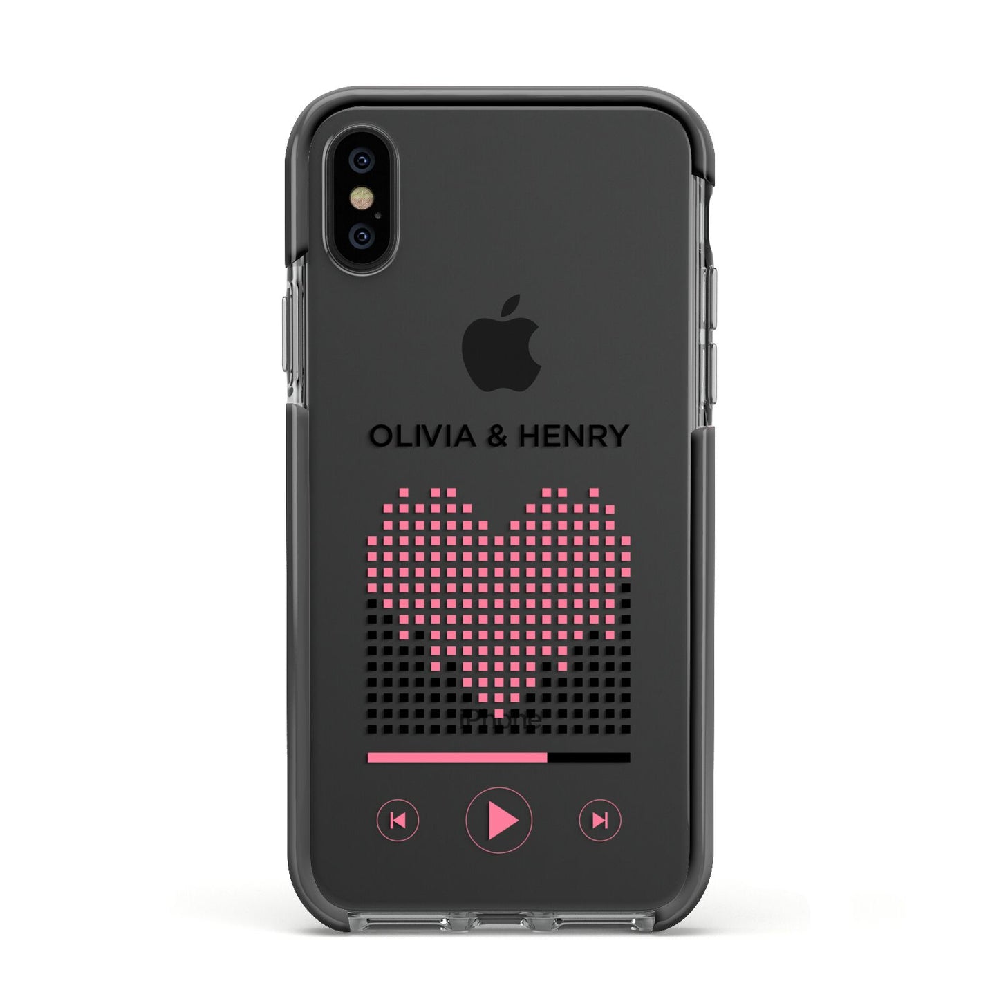 Custom Couples Music Apple iPhone Xs Impact Case Black Edge on Black Phone