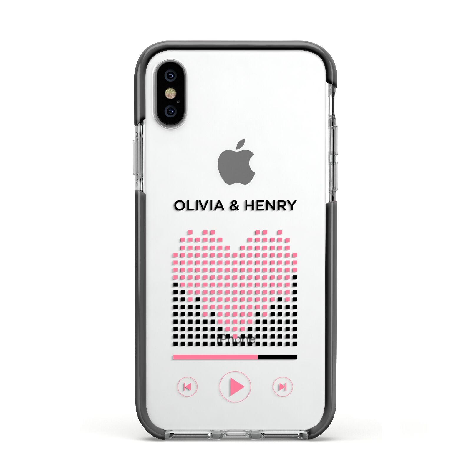 Custom Couples Music Apple iPhone Xs Impact Case Black Edge on Silver Phone