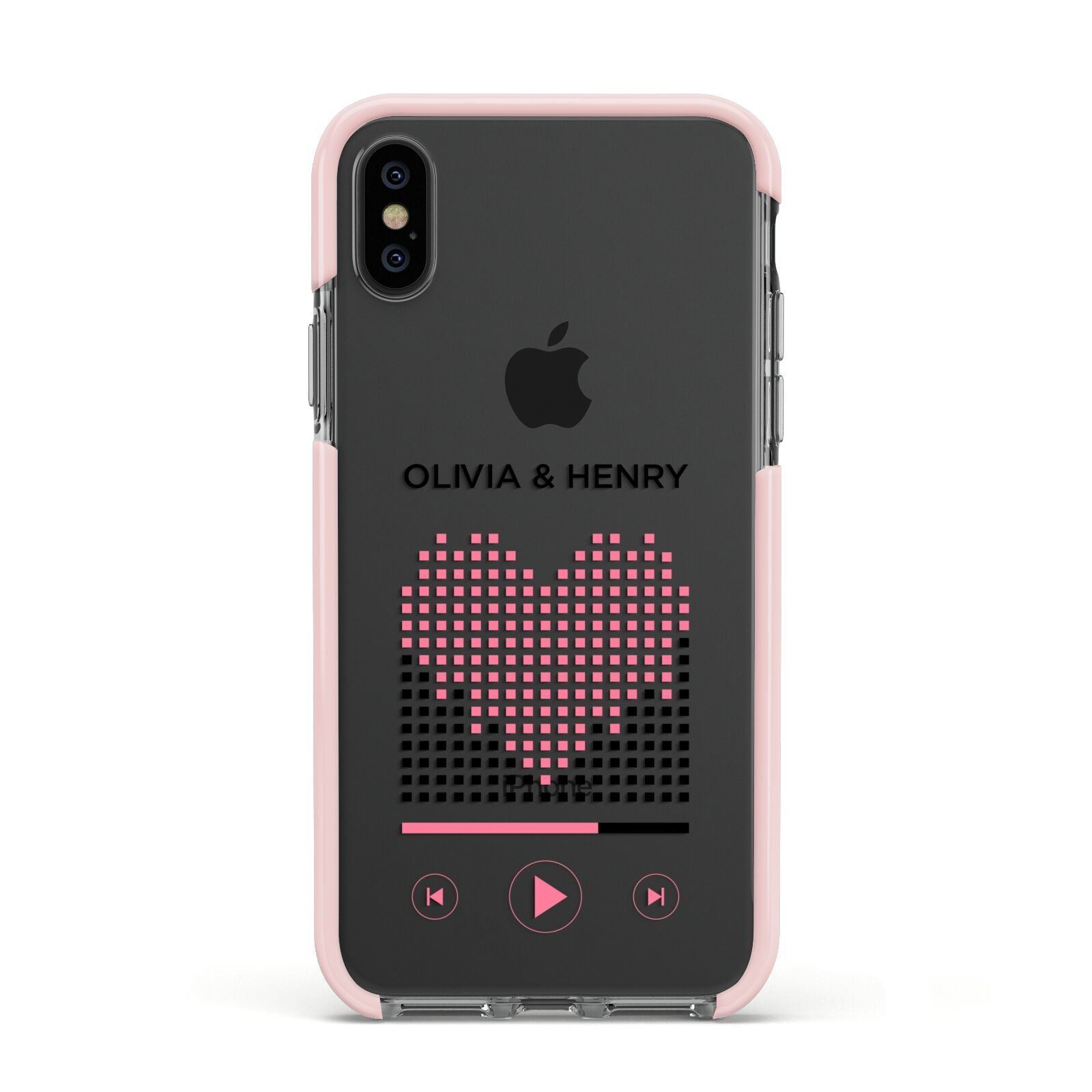 Custom Couples Music Apple iPhone Xs Impact Case Pink Edge on Black Phone